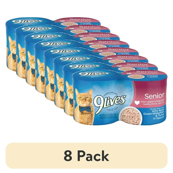 (8 pack) 9Lives Wet Senior Cat Food with Real Ocean Whitefish & Tuna in Sauce, 5.5 Ounce Can (Pack of 4)