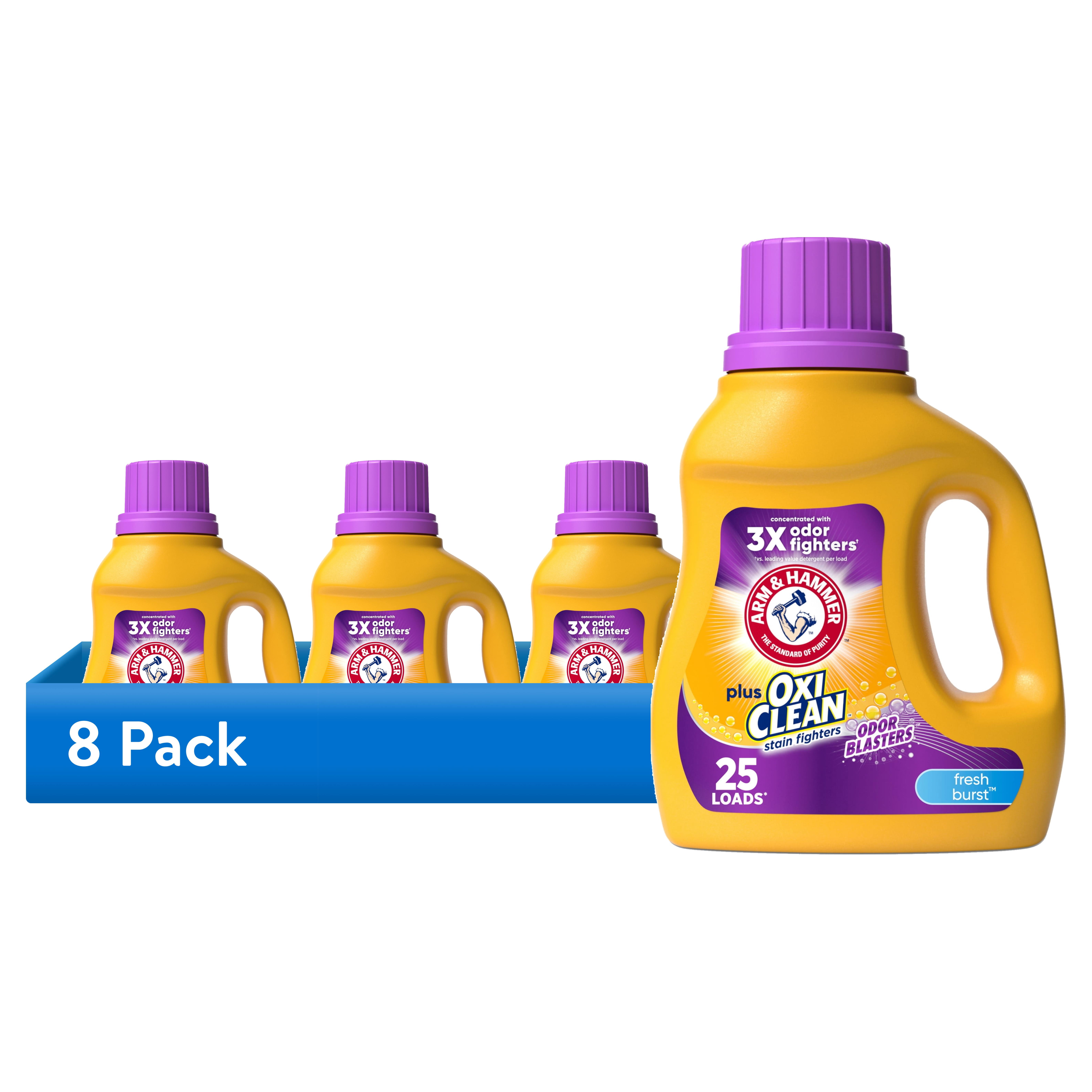 (8 pack) ARM & HAMMER Plus OxiClean with Odor Blasters Liquid Laundry Detergent, Fresh Burst, 32.5 Fl Oz