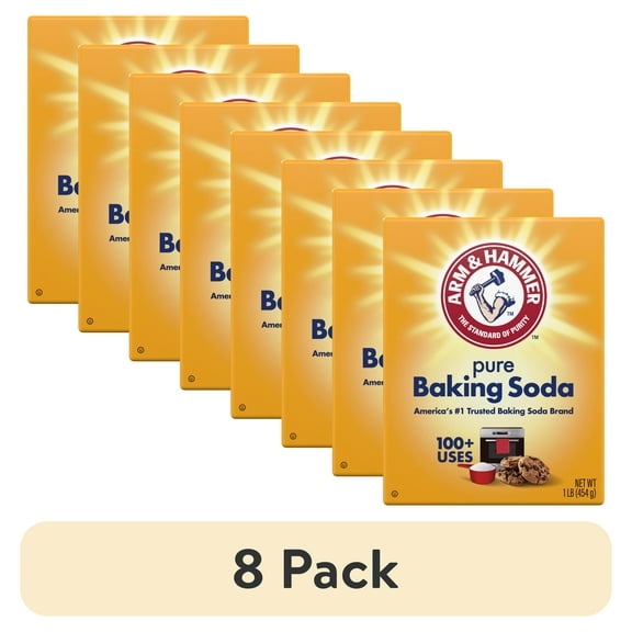 (8 pack) ARM & HAMMER Pure Baking Soda, For Baking, Cleaning & Deodorizing, 1 lb Box