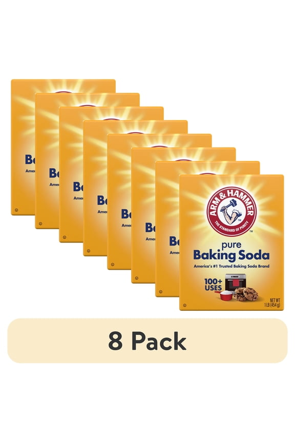 (8 pack) ARM & HAMMER Pure Baking Soda, For Baking, Cleaning & Deodorizing, 1 lb Box