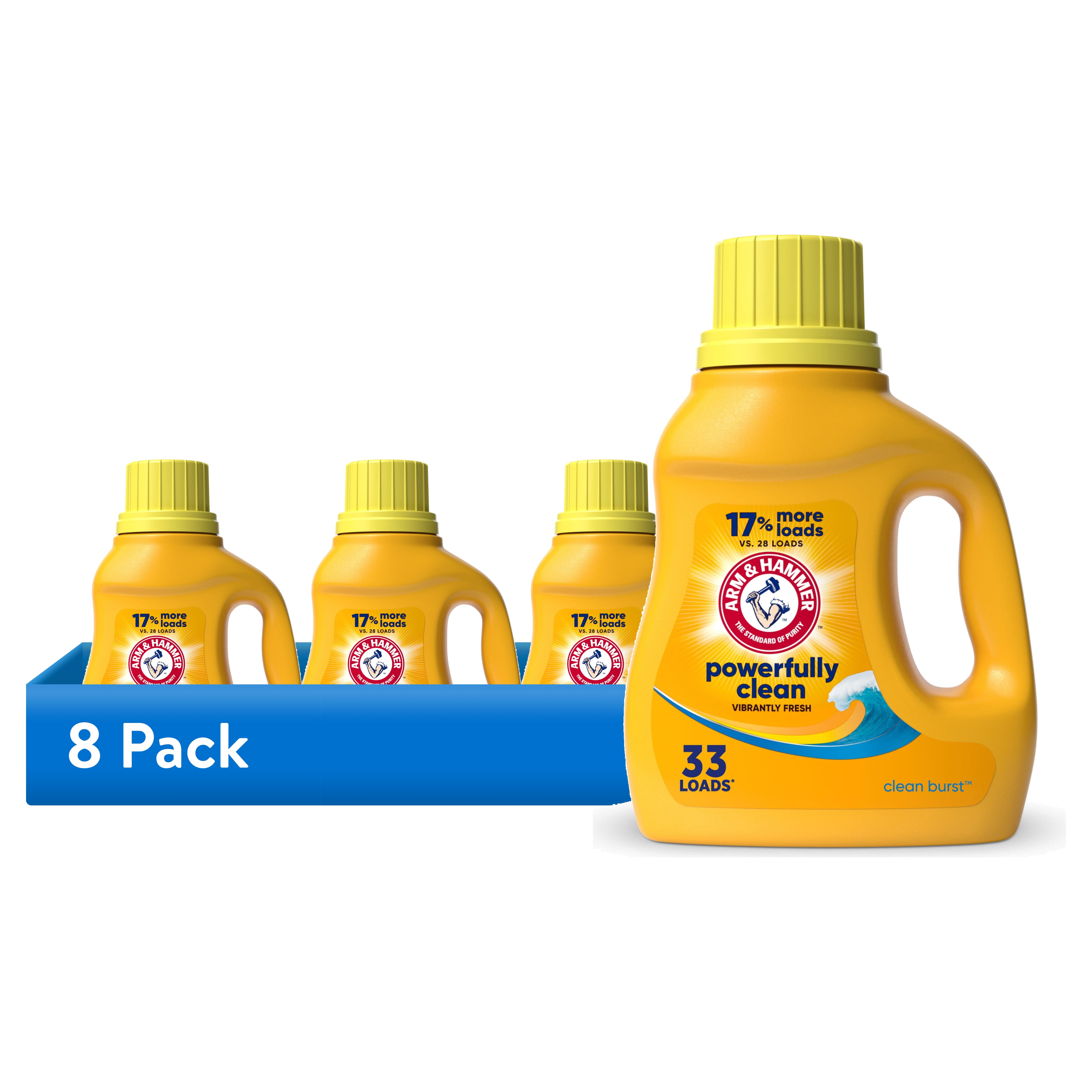 (8 pack) ARM & HAMMMER Liquid Laundry Detergent Soap, Clean Burst Fresh, 33 fl oz, 33 Loads