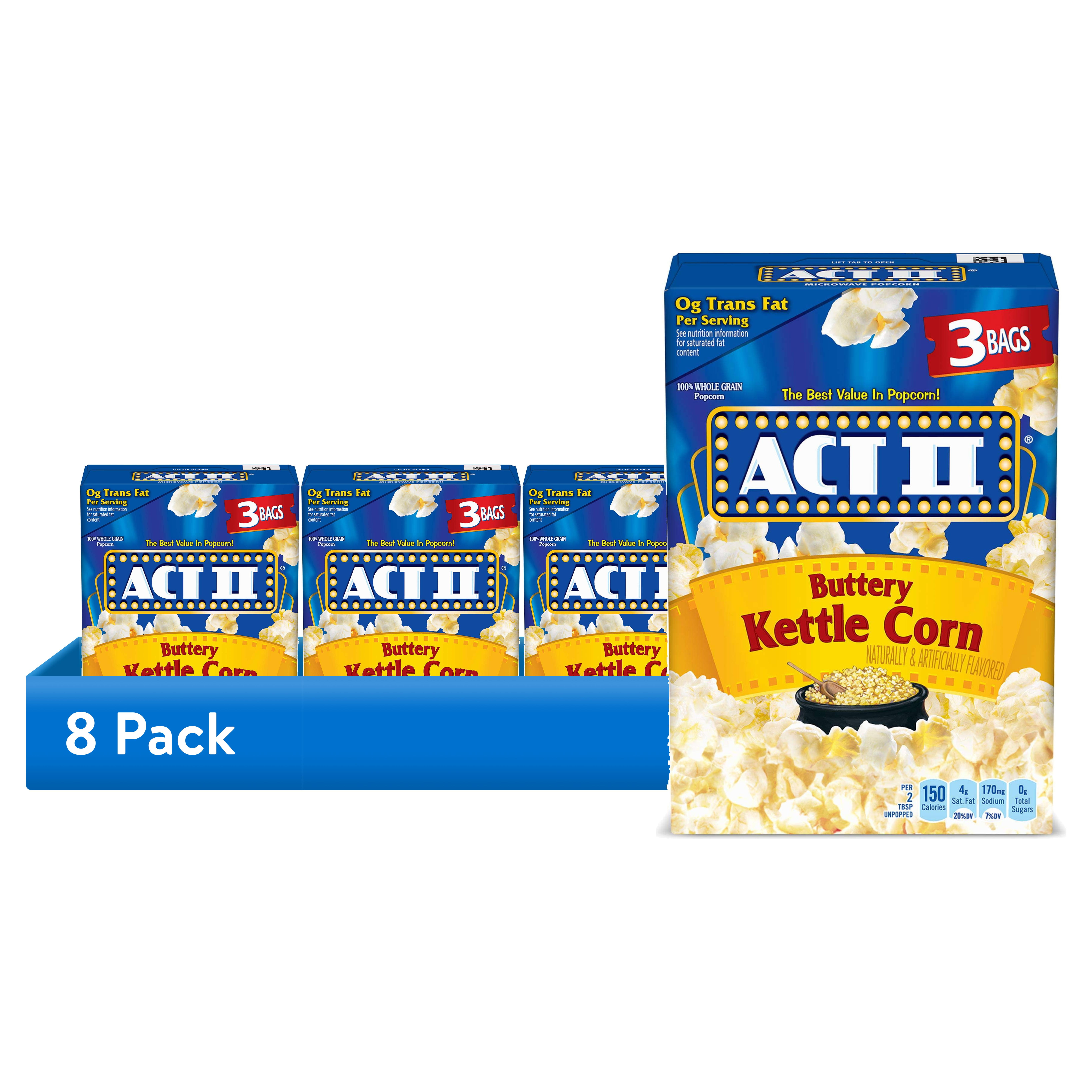 (8 pack) Act II Kettle Corn Microwave Popcorn, Sweet and Salty Popcorn, 2.75 oz, 3 Count