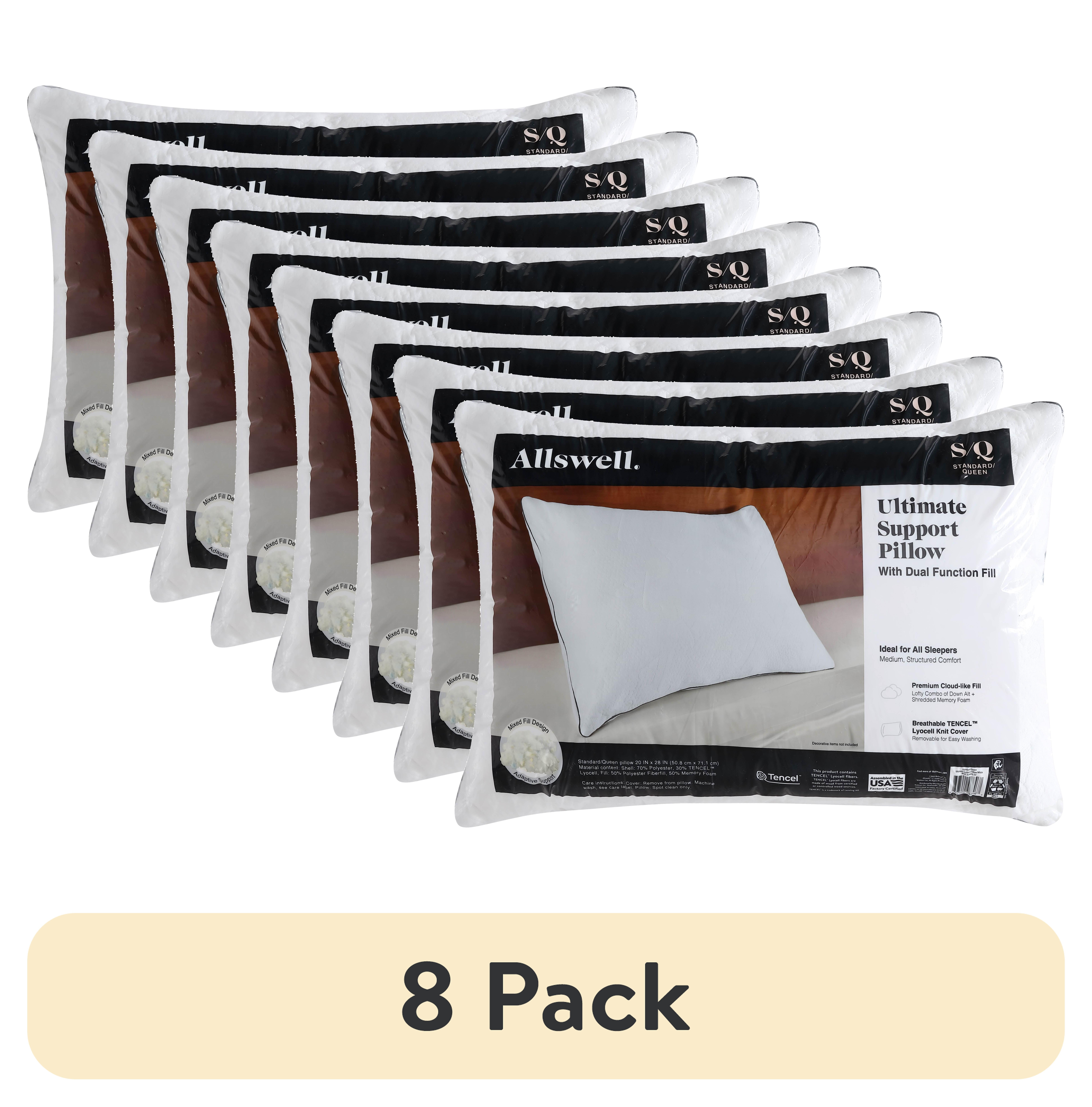 (8 pack) Allswell Ultimate Support Bed Pillow with Dual Function Fill and Removable Cover, Standard/Queen