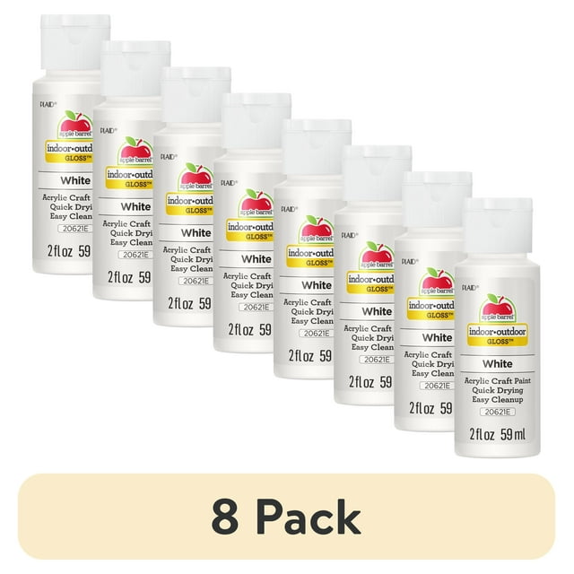 (8 pack) Apple Barrel Acrylic Craft Paint, Gloss Finish, White, 2 fl oz