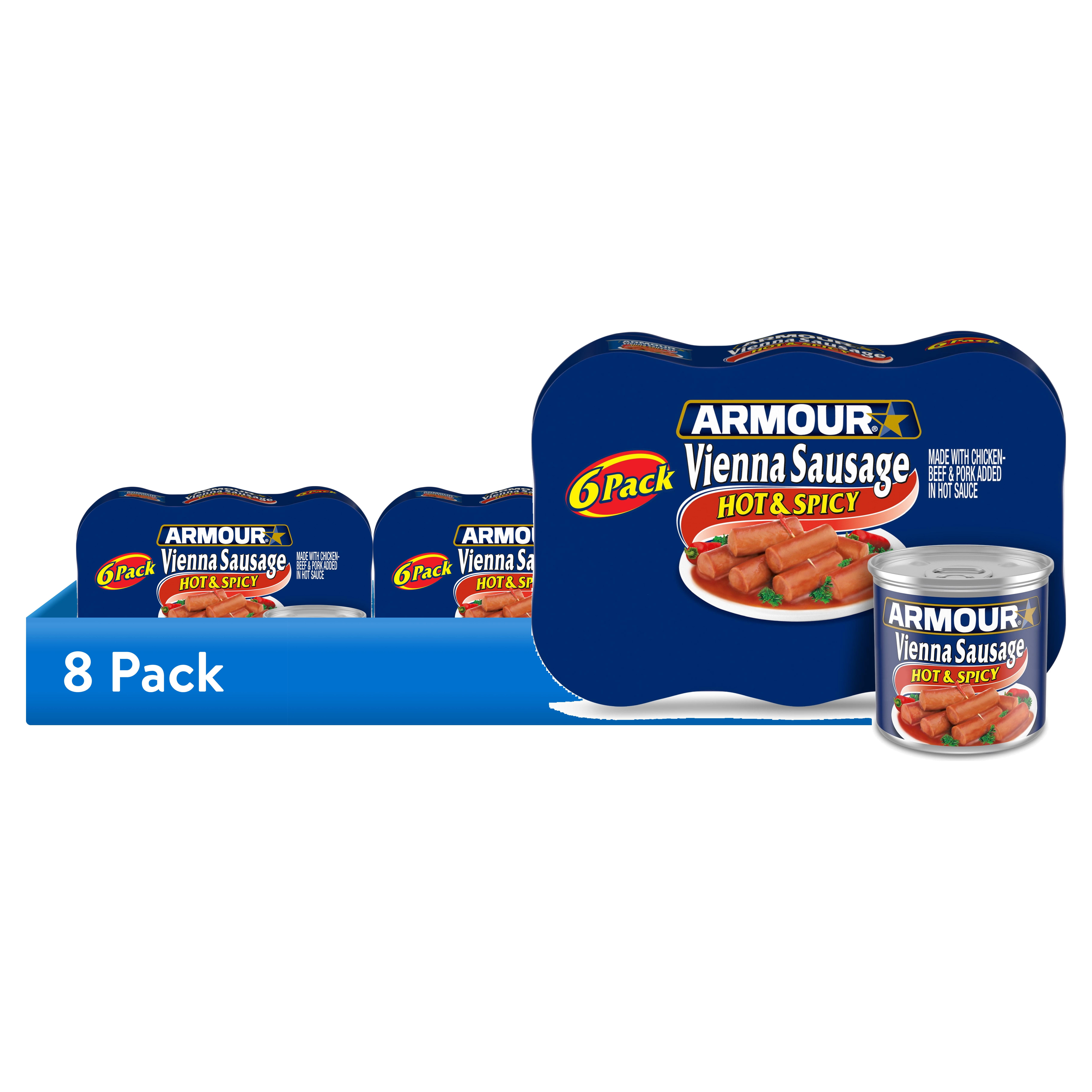 (8 pack) Armour Star Vienna Sausage, Hot & Spicy Flavored, 12g Protein Per Serving, Canned Sausage, 4.6 oz Can (Pack of 6)