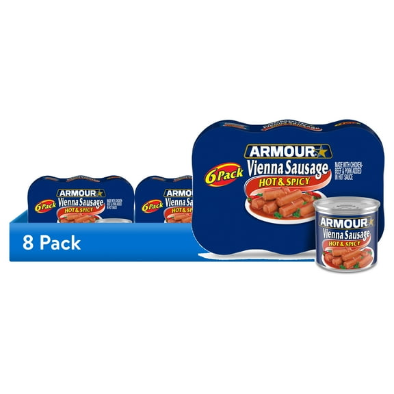 (8 pack) Armour Star Vienna Sausage, Hot & Spicy Flavored, 12g Protein Per Serving, Canned Sausage, 4.6 oz Can (Pack of 6)