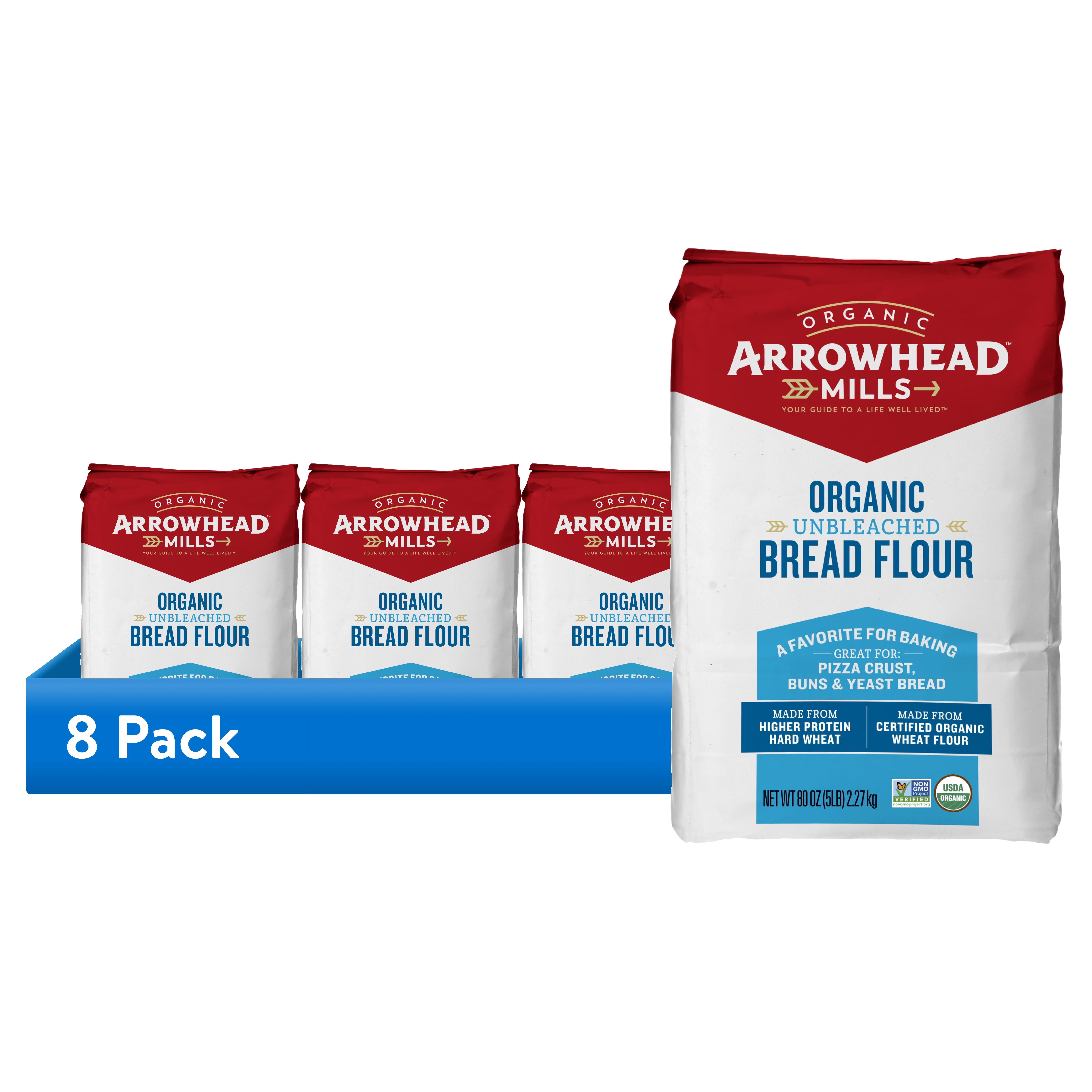 (8 pack) Arrowhead Mills Organic Unbleached Bread Flour, 5 lb Bag