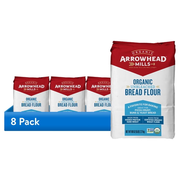 (8 pack) Arrowhead Mills Organic Unbleached Bread Flour, 5 lb Bag