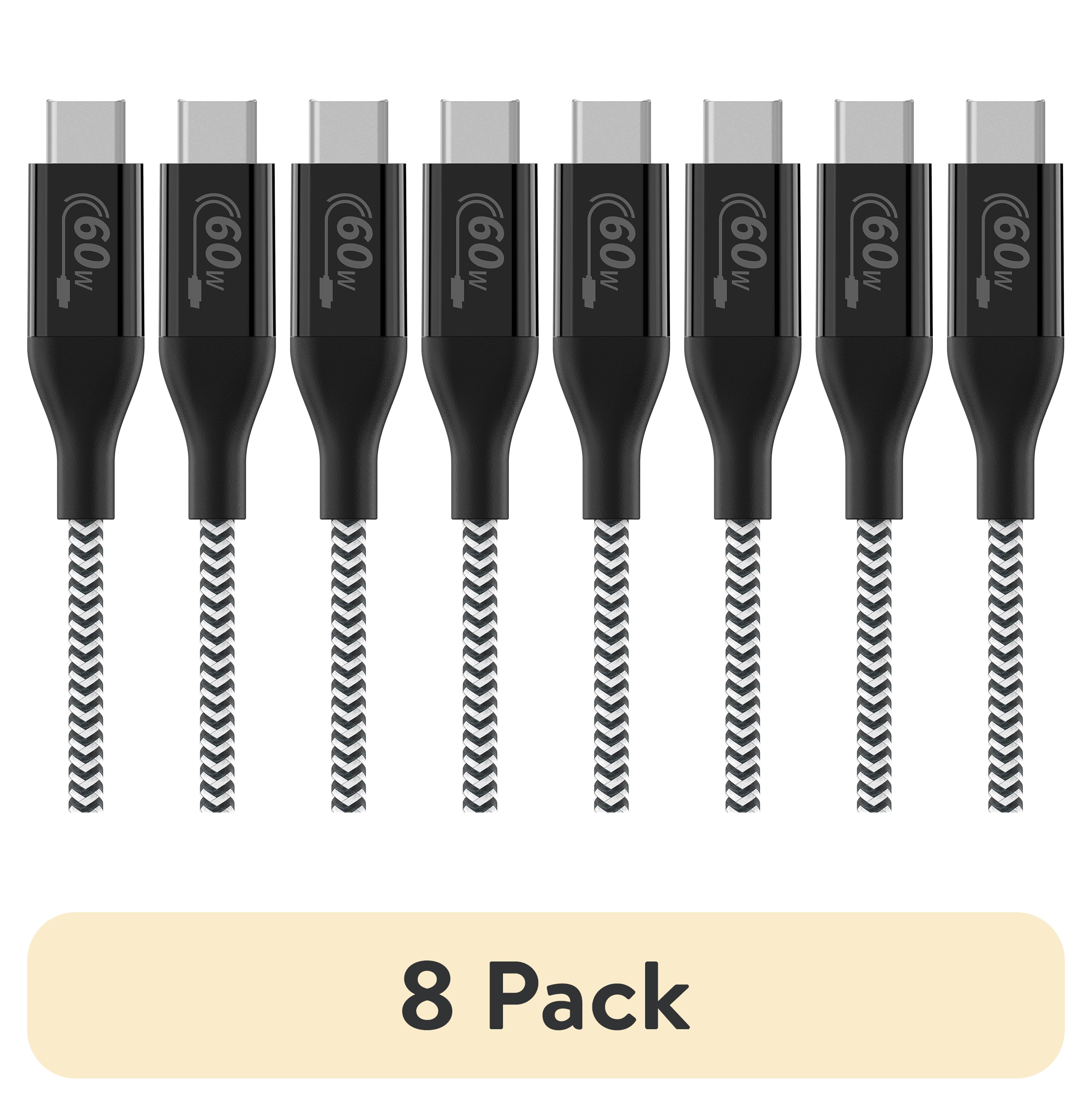(8 pack) Auto Drive 90° USB Type-C Charging & Data Sync Cable (60W) Black, 6ft