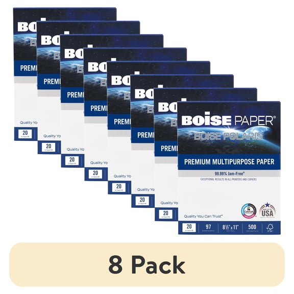 (8 pack) BOISE POLARIS Premium Multipurpose Copy Paper, 8.5" x 11" Letter, 97 Bright White, 20 lb., 1 Ream (500 Sheets)