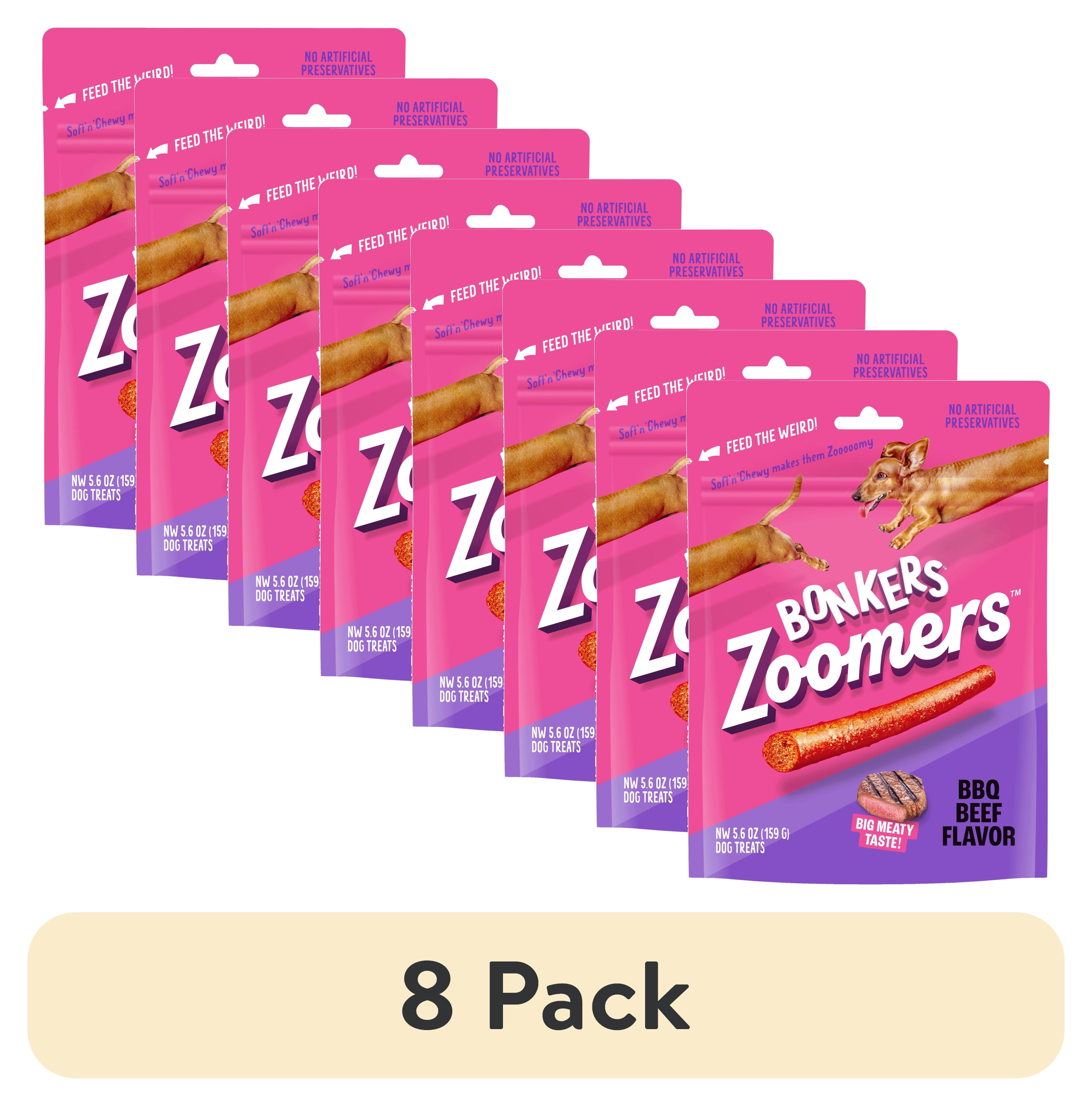 (8 pack) BONKERS Zoomers BBQ Beef Flavor Soft & Chewy Treats for Dogs, 5.6oz Bag