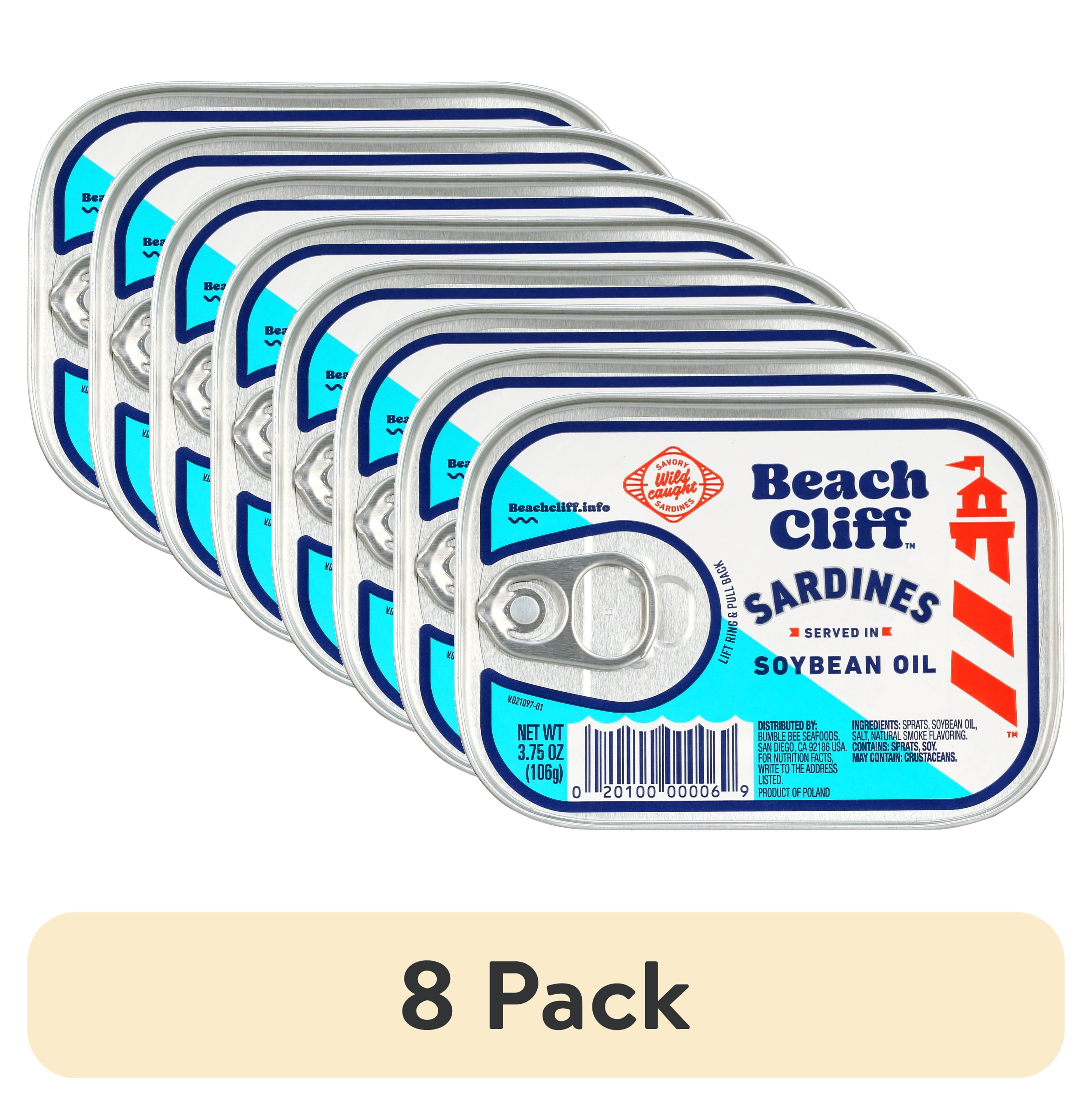 (8 pack) Beach Cliff Wild Caught Sardines in Soybean Oil, Gluten Free, 14g Protein Per Serving, Shelf Stable Tin Can, 3.75 oz
