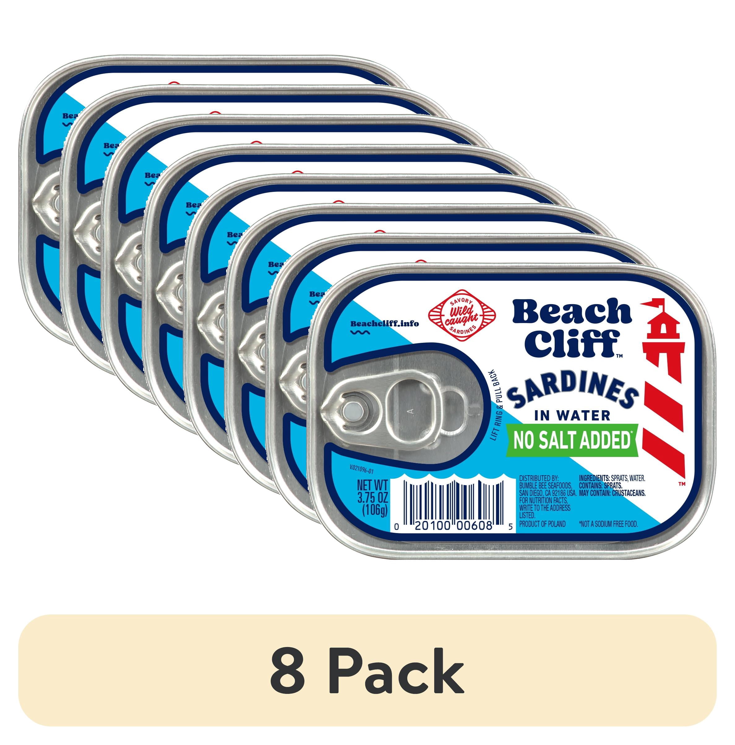 (8 pack) Beach Cliff Wild Caught Sardines in Water with No Salt Added, Gluten Free, 12g Protein Per Serving, Shelf Stable Tin Can, 3.75 oz