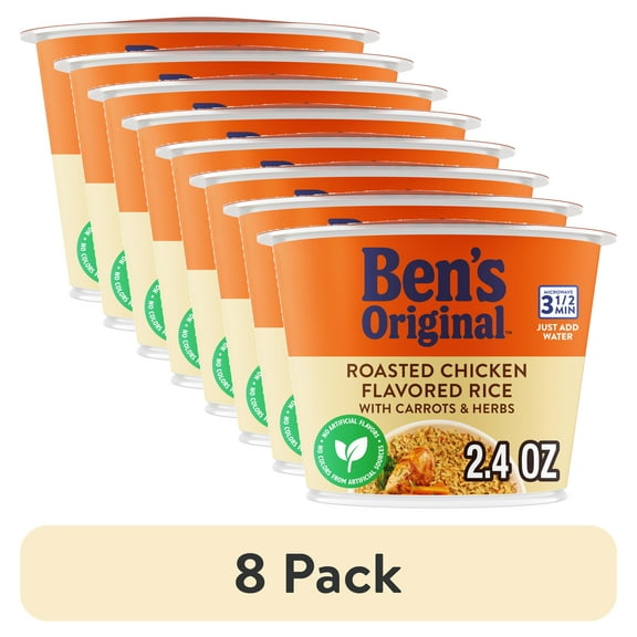 (8 pack) BEN'S ORIGINAL Roasted Chicken Flavored Rice Single Serve Cup, Snack or Side, Microwave in 3.5 Minutes, 2.4 oz