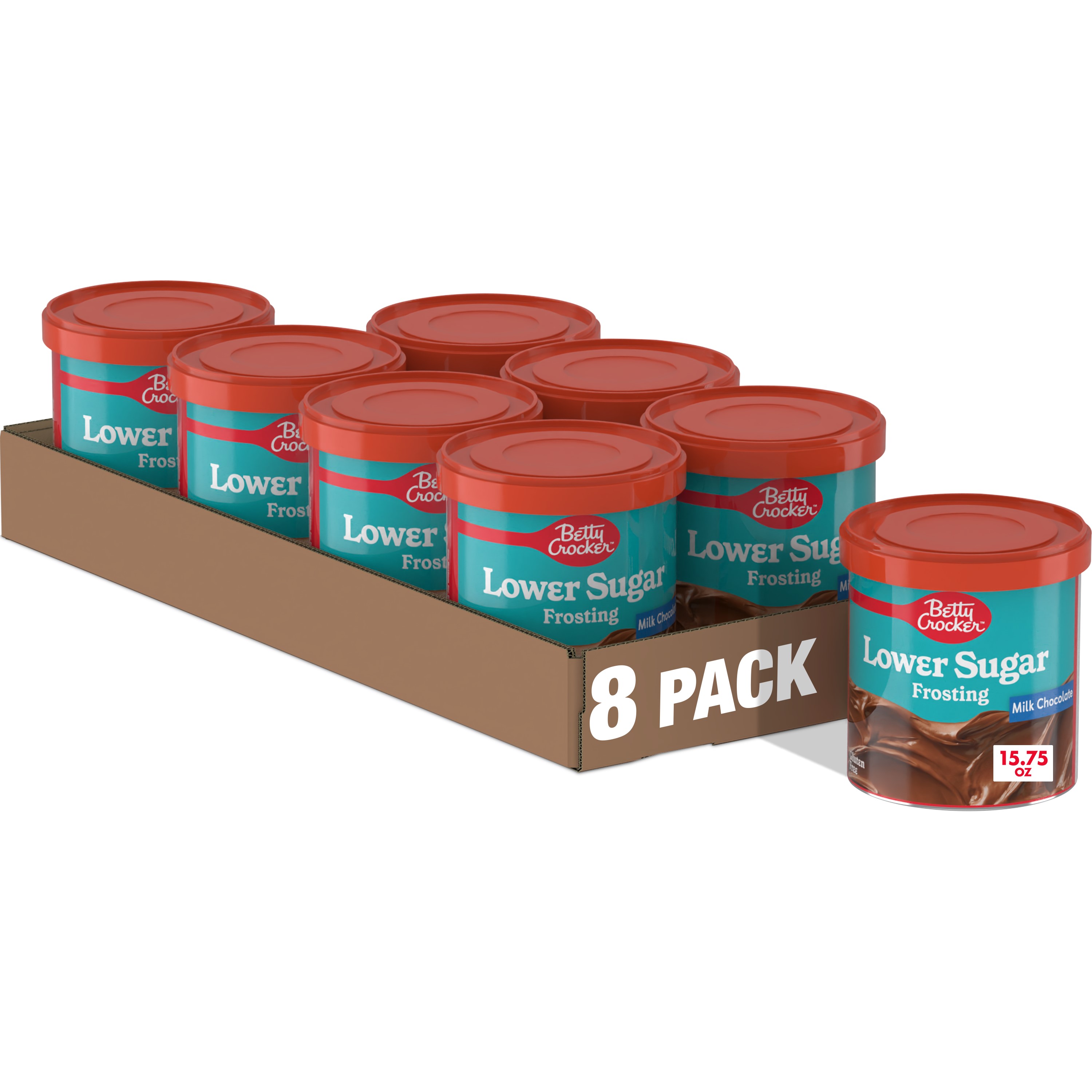 (8 pack) Betty Crocker Lower Sugar Frosting, Milk Chocolate Flavored, 15.75 oz