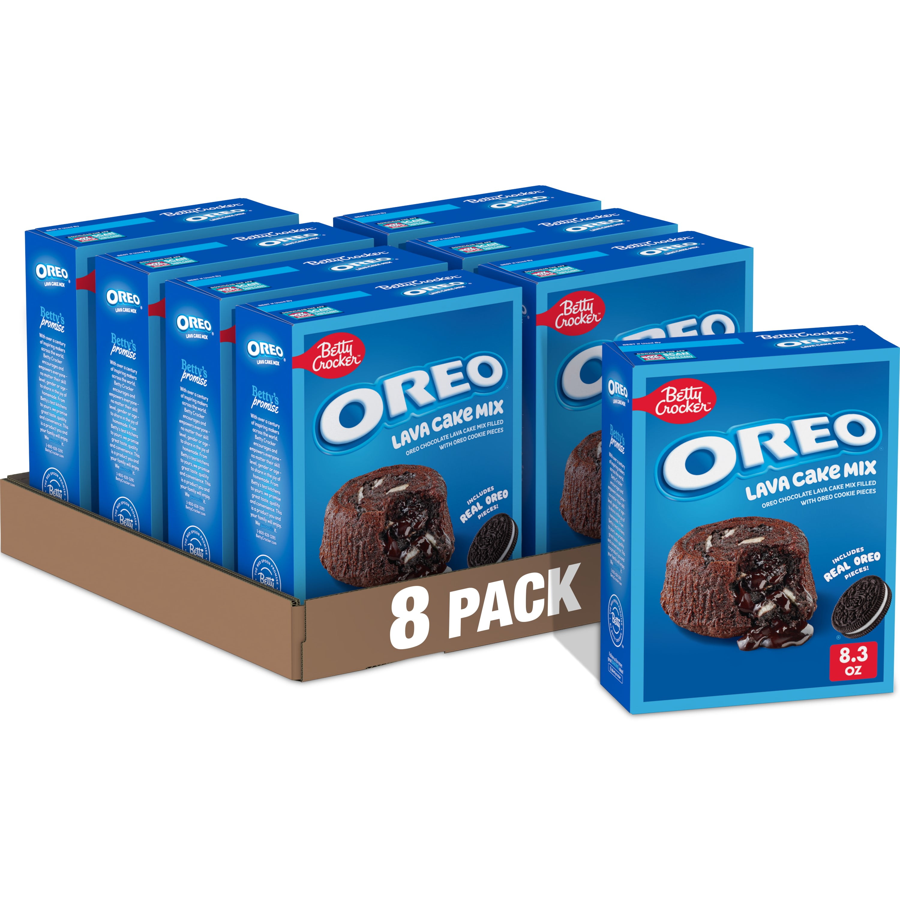 (8 pack) Betty Crocker OREO Lava Cake Mix, Chocolate Cake Mix With OREO Cookie Pieces, 8.3 oz