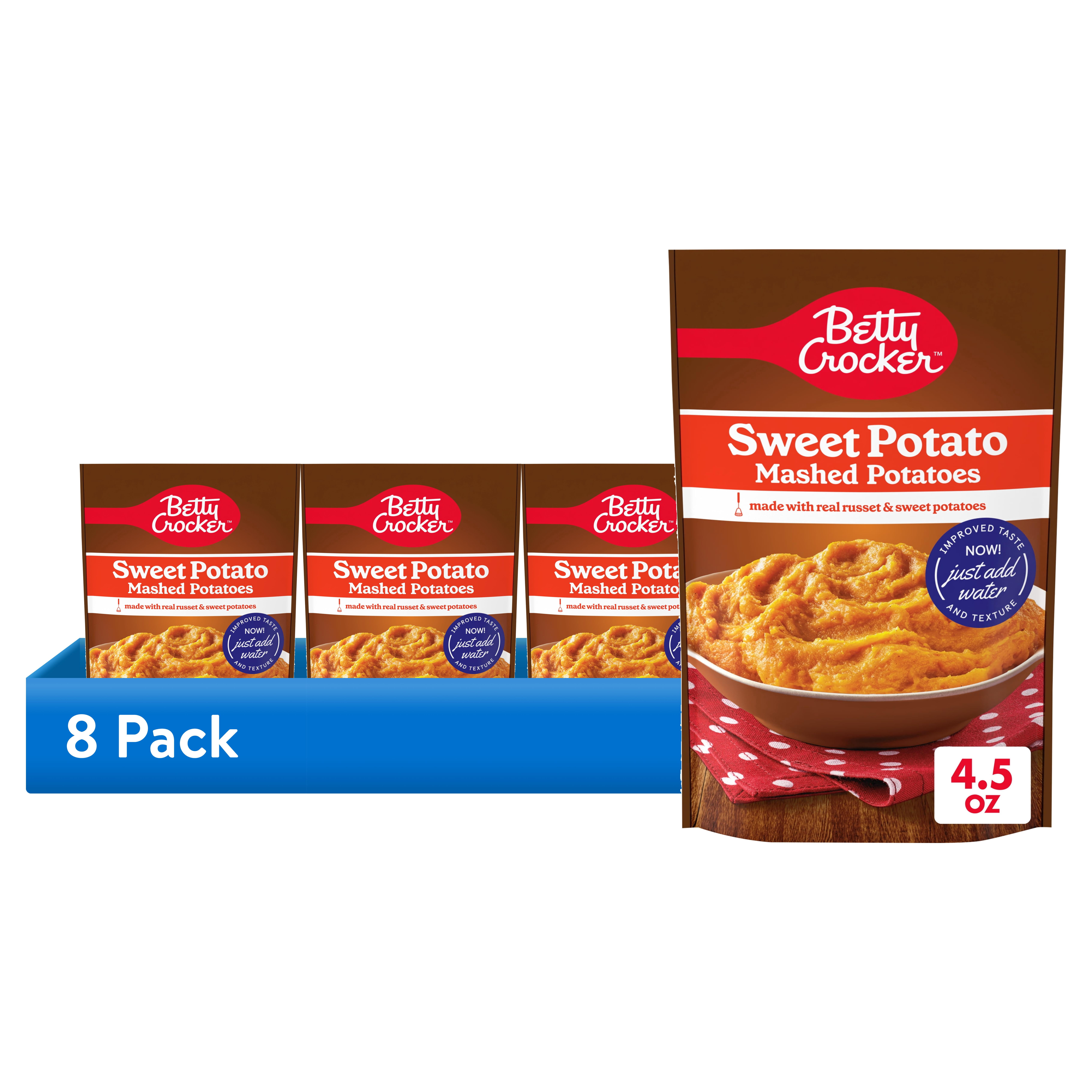 (8 pack) Betty Crocker Sweet Potato Mashed Potatoes, Made with Real Potatoes, 4.5 oz
