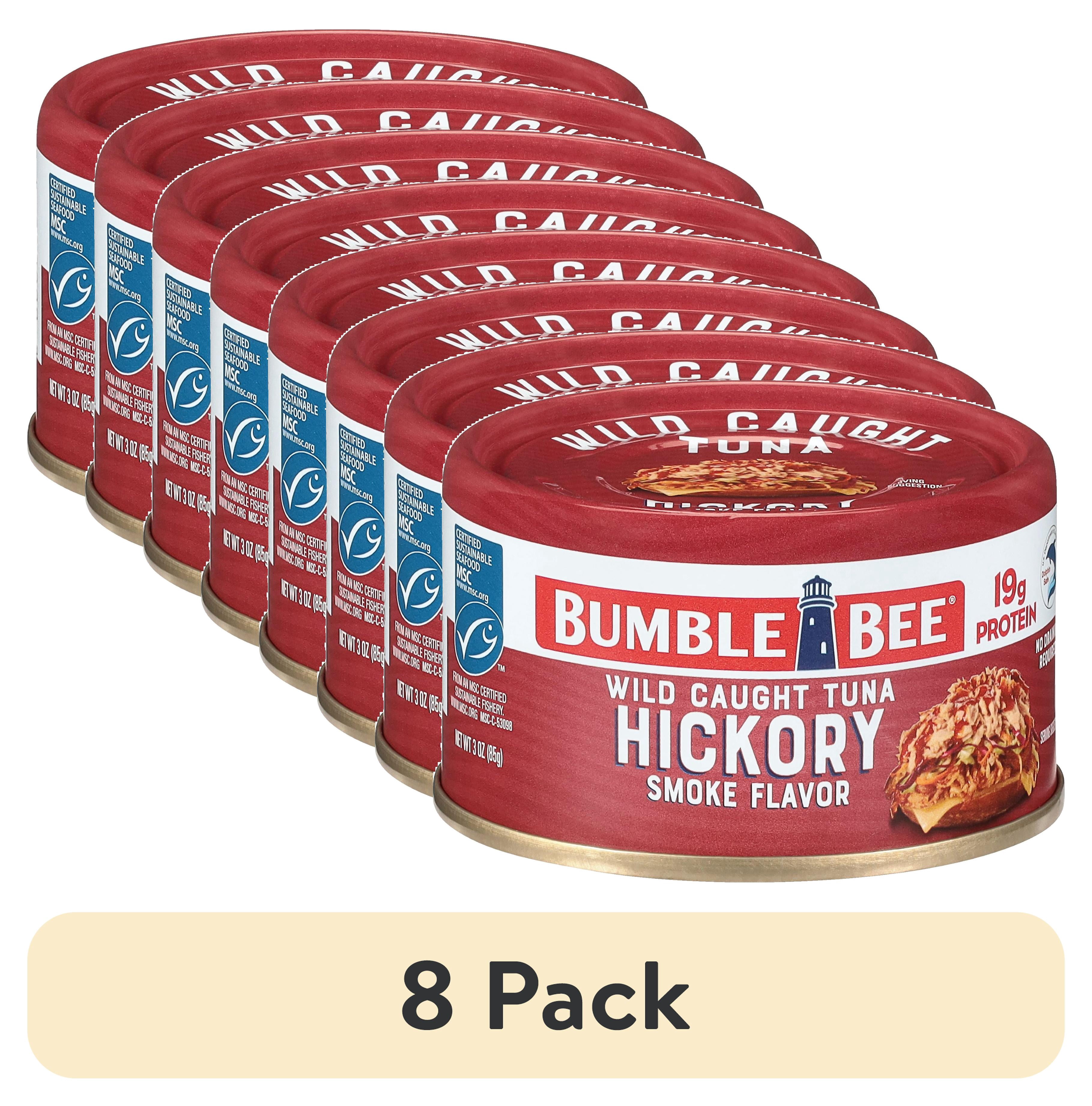(8 pack) Bumble Bee Hickory Smoke Flavored Light Tuna, Wild Caught, Gluten Free, 19g Protein per Serving, Ready to Eat, No Draining, Shelf Stable Pull Tab Can, 3 oz
