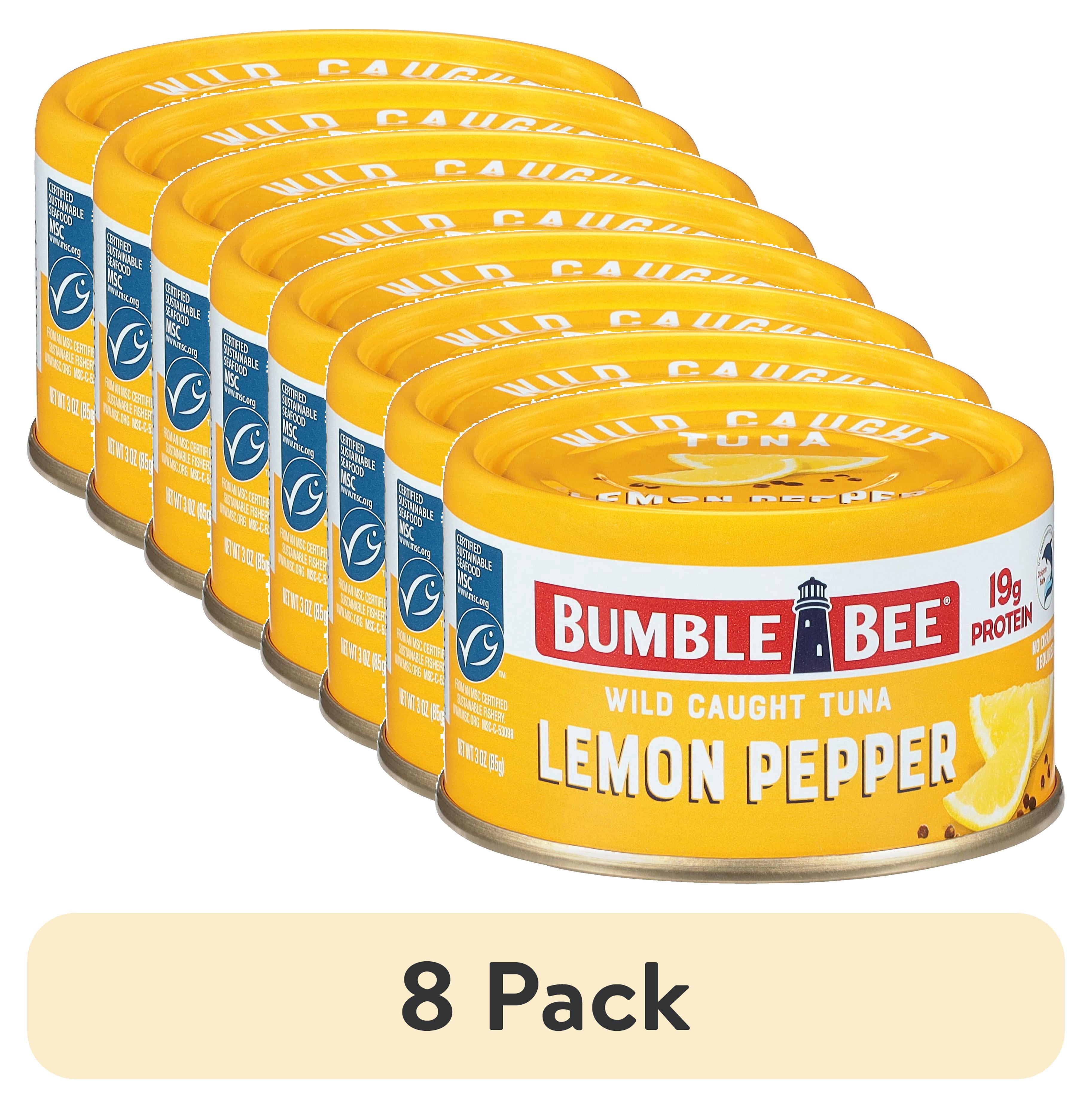 (8 pack) Bumble Bee Lemon Pepper Flavored Light Tuna, Wild Caught, Gluten Free, 19g Protein per Serving, Ready to Eat, No Draining, Shelf Stable Pull Tab Can, 3oz