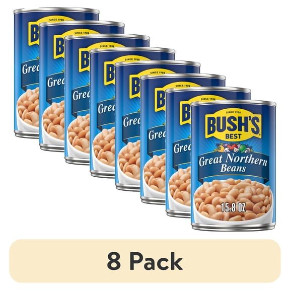 (8 pack) Bush's Great Northern Beans, Canned Northern Beans, 15.8 oz Can