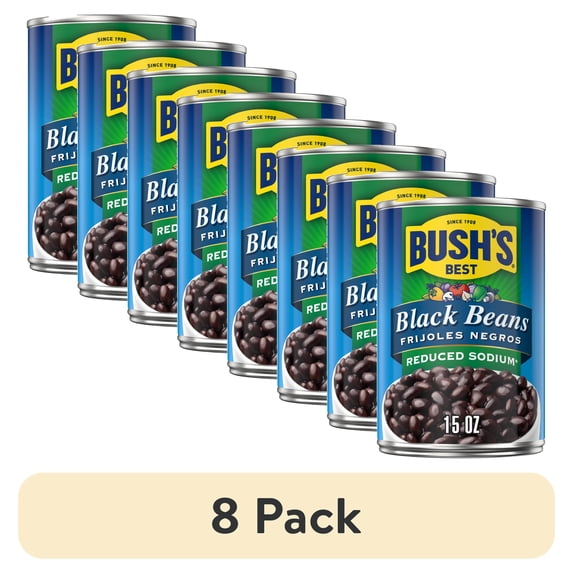 (8 pack) Bush's Reduced Sodium Black Beans, 15 oz Can