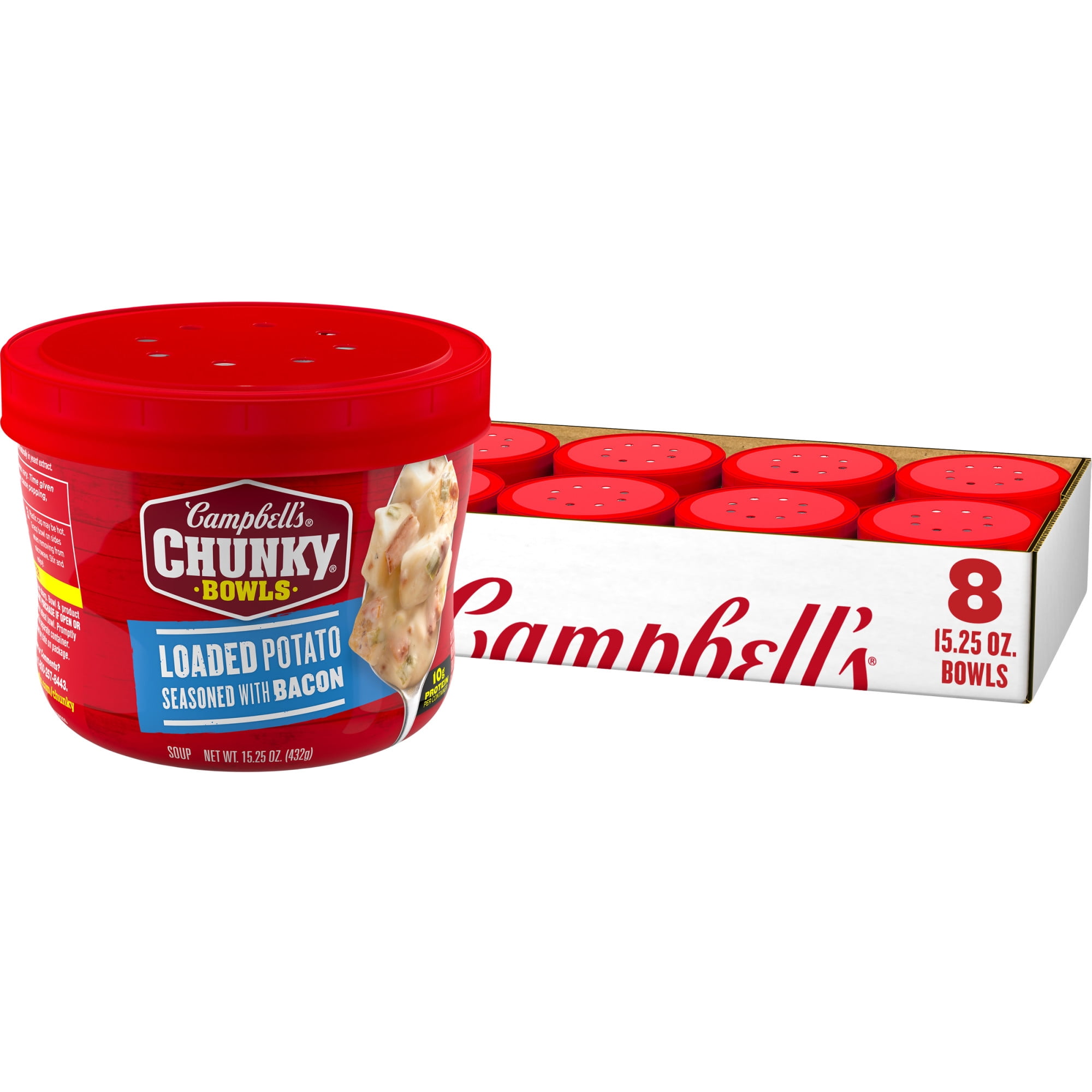 (8 pack) Campbell’s Chunky Soup, Loaded Potato Seasoned with Bacon, 15.25 oz Microwavable Bowl