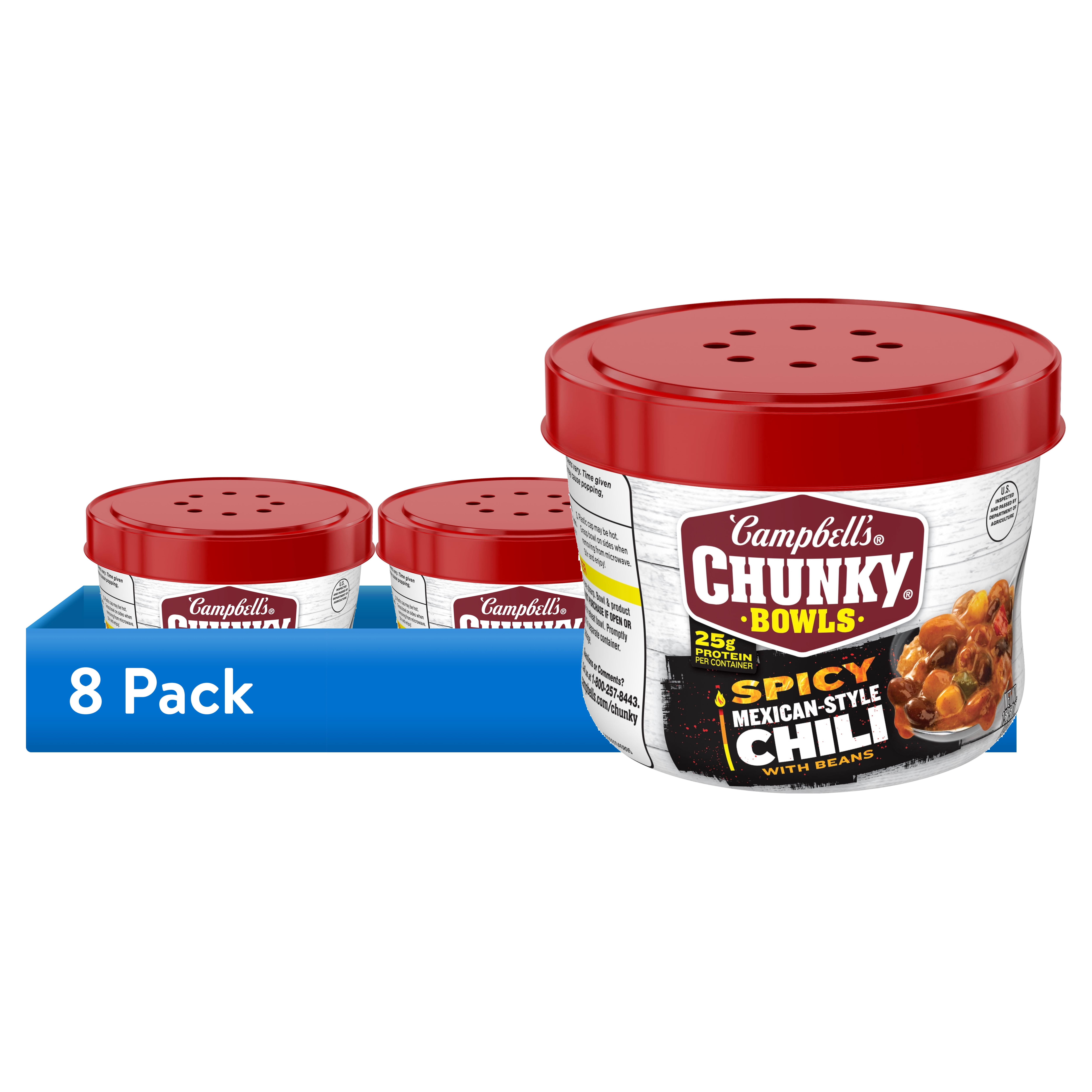 (8 pack) Campbell’s Chunky Spicy Mexican-Style Chili with Beans, 15.25 oz Bowl