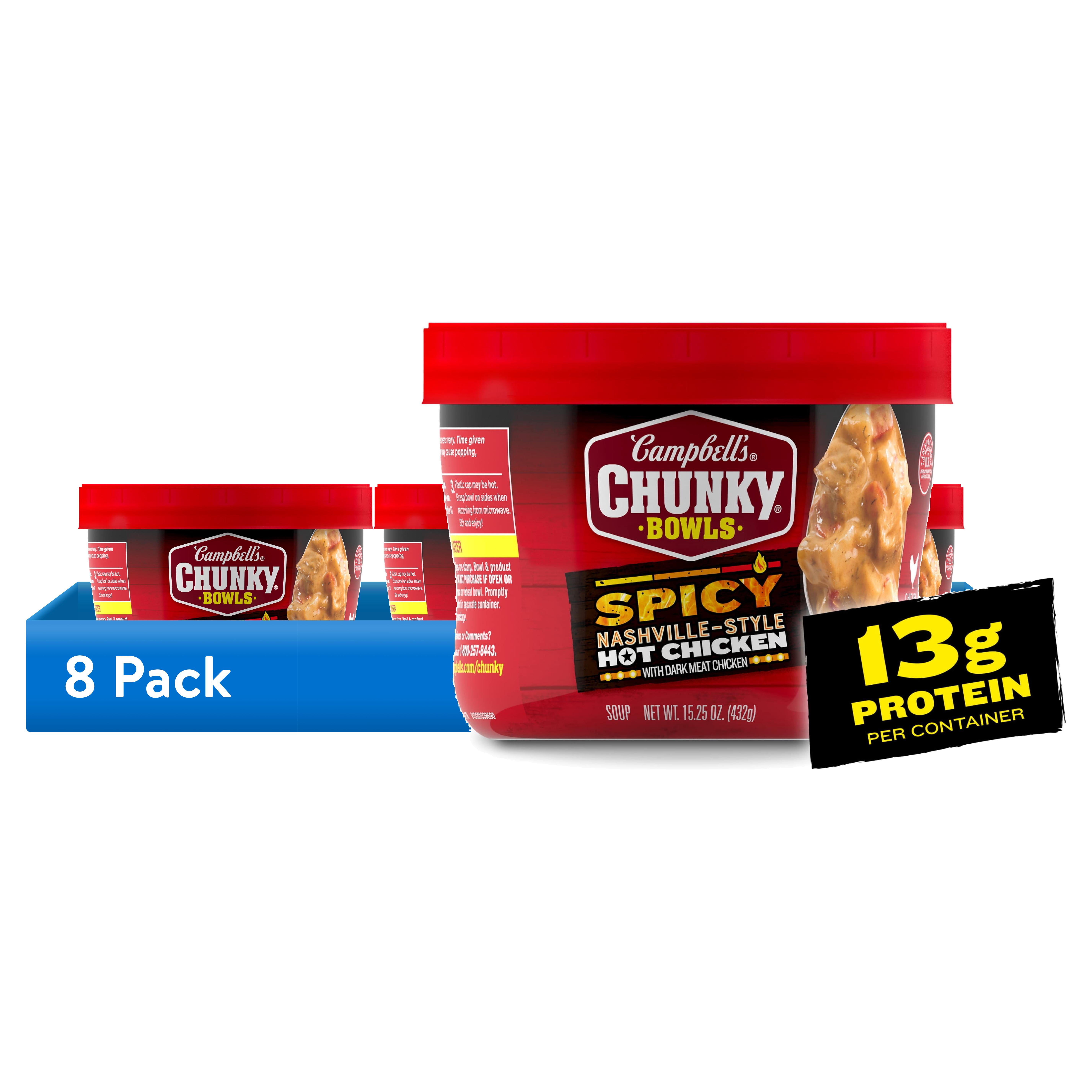 (8 pack) Campbell’s Chunky Spicy Nashville-Style Hot Chicken Soup, 15.25 oz Bowl
