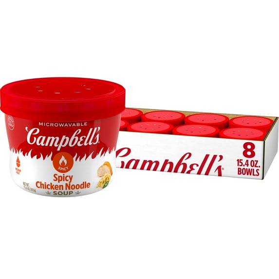 (8 pack) Campbell’s Spicy Chicken Noodle Soup, 15.4 oz Microwavable Bowl