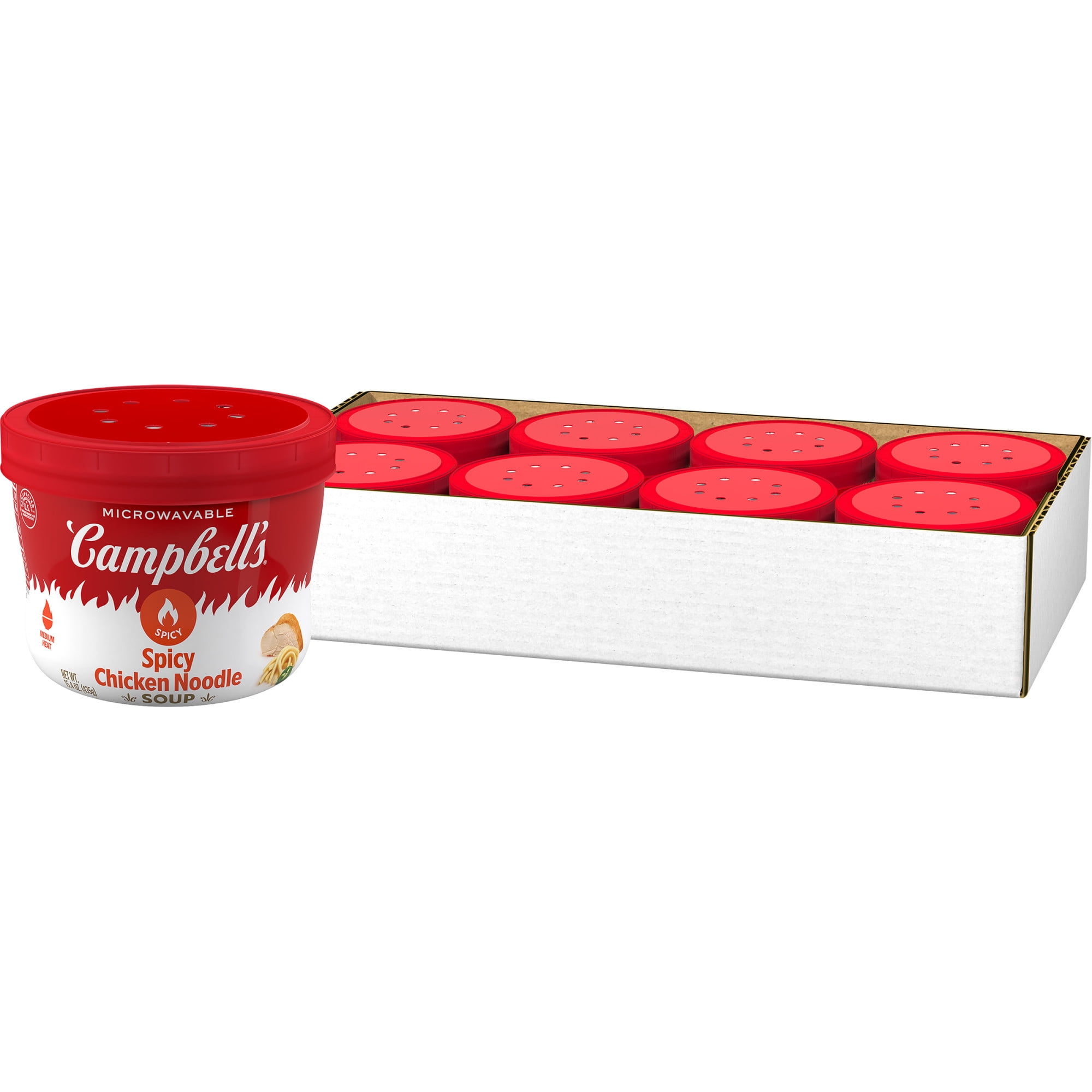 (8 pack) Campbell’s Soup, Spicy Chicken Noodle Soup, 15.4 oz Microwavable Bowl