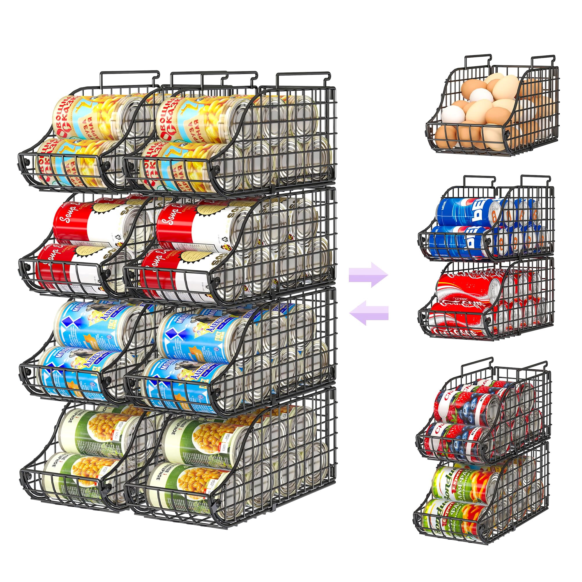 8-pack Can Organizer For Pantry  Stackable Cabinet Food Shelves Fridge Wire Cupboard Storage Holds Up To 72 Beers Small Metal Bin Drink Beverage Egg Gillas Rack Kitchen Countertops Rv