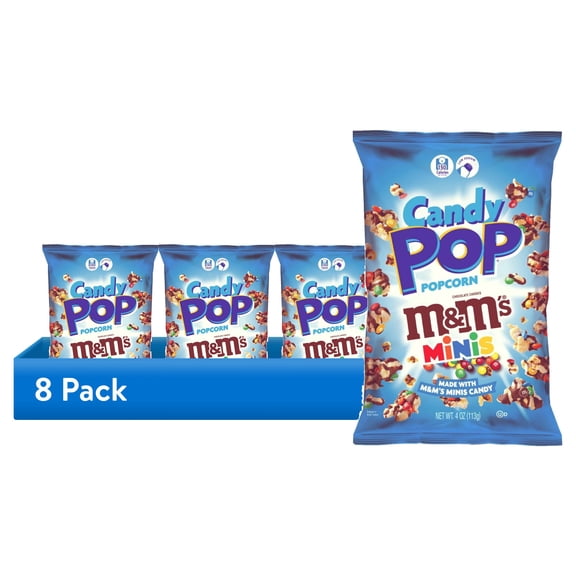(8 pack) Candy Pop M&M Popcorn, 4 oz.
