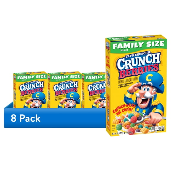 (8 pack) Cap'n Crunch Sweetened Corn & Oat Cereal Crunchy Berries Naturally & Artificially Flavored, 20.5 oz box