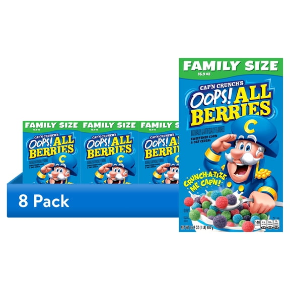 (8 pack) Capn Crunch's Oops All Berries Sweetened Corn & Oat Crunchy Cereal, (16.9 oz.)