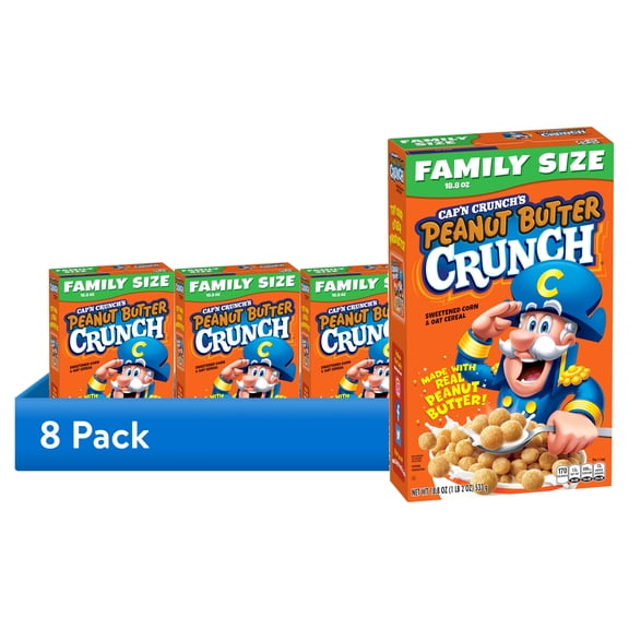 (8 pack) Cap'n Crunch's Peanut Butter Crunchy Cereal, Family Size (18.8 oz)
