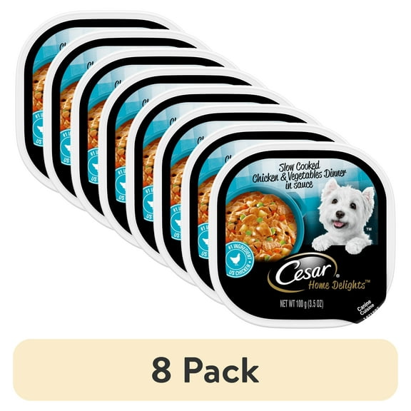 (8 pack) Cesar Home Delights Slow Cooked Chicken And Vegetables Wet Dog Food, 3.5 Oz Tray