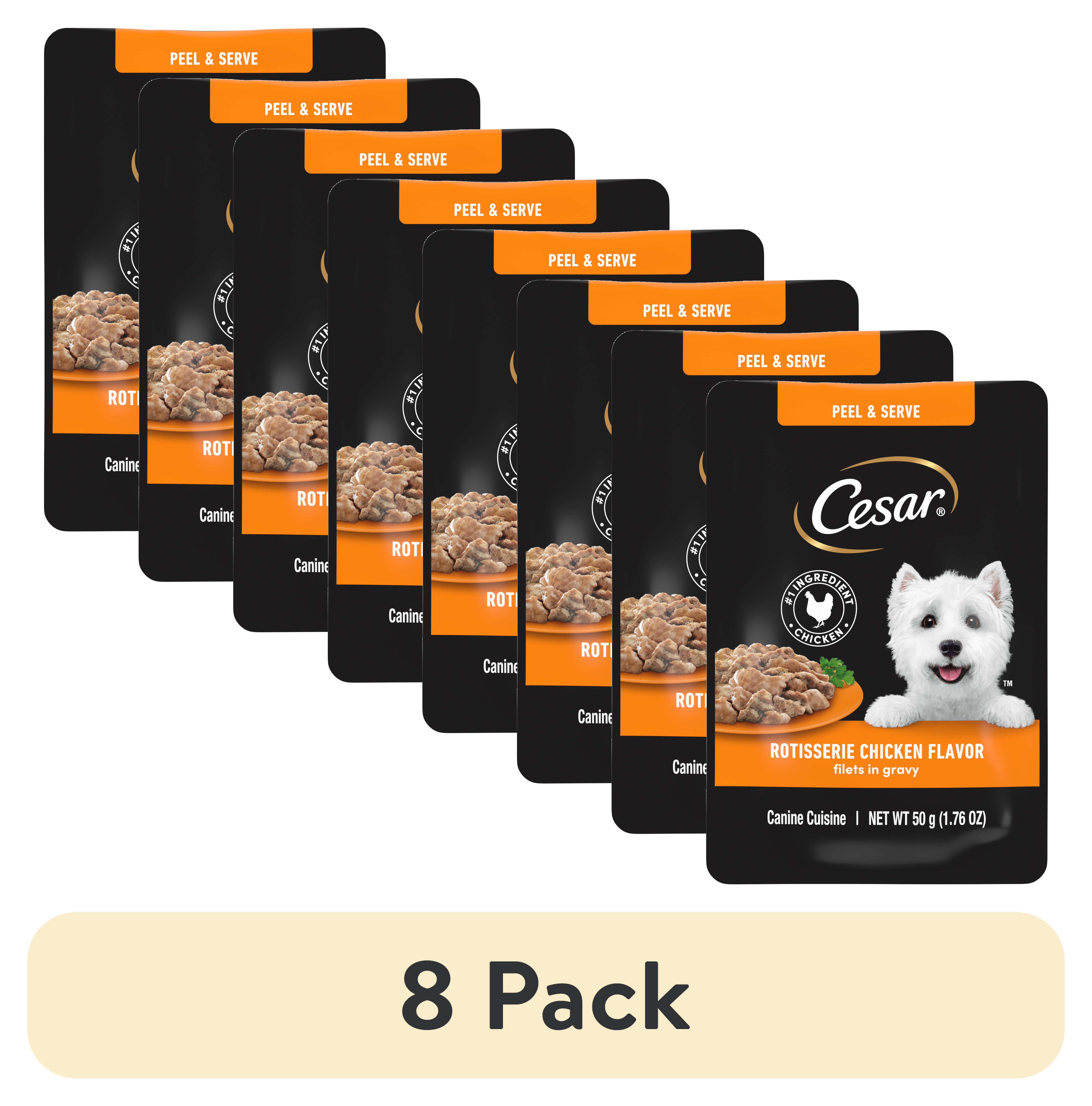 (8 pack) Cesar Filets in Gravy Rotisserie Chicken Flavor Wet Dog Food, 1.76-oz Mini-Pouches