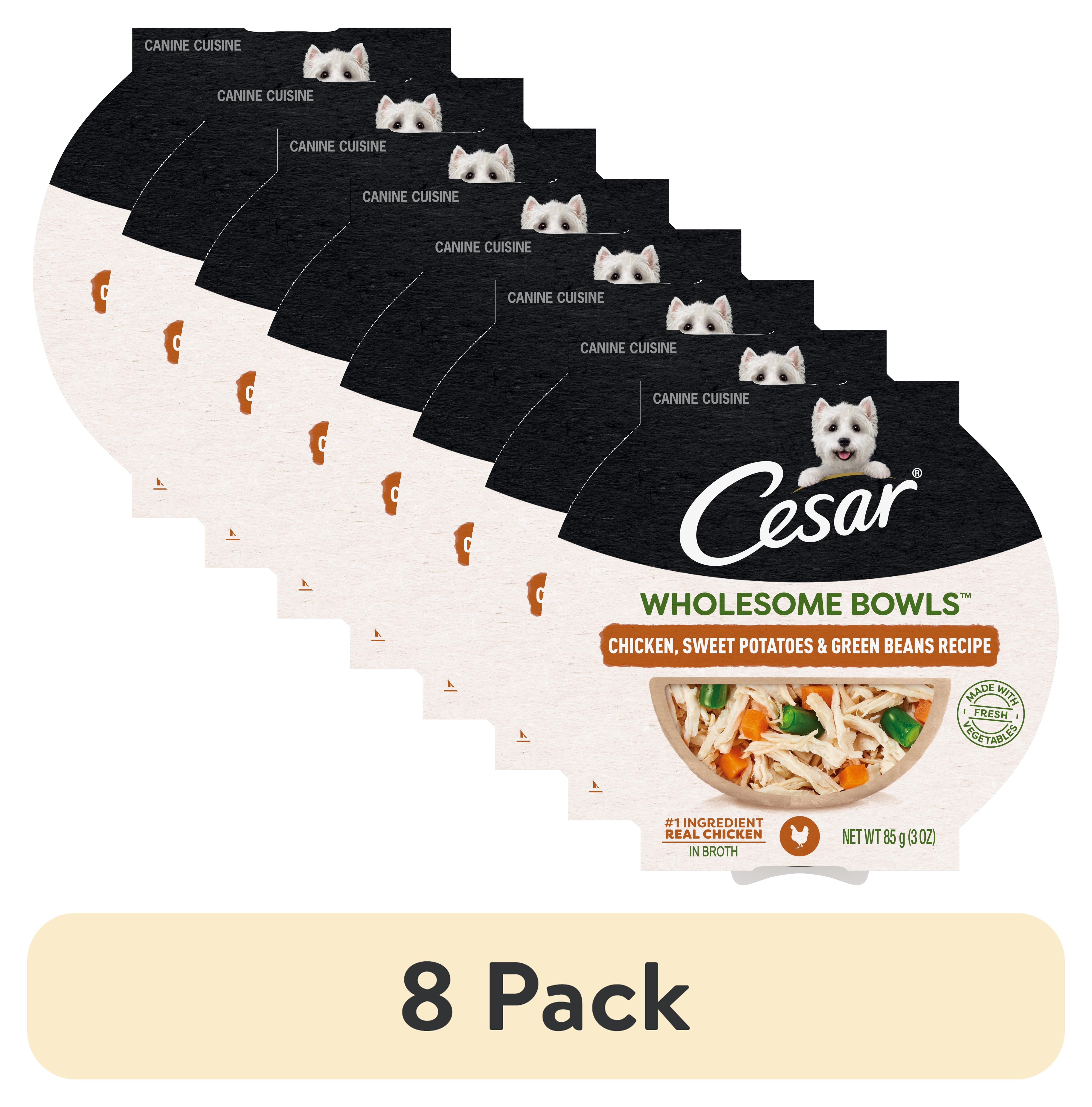 (8 pack) Cesar Wholesome Bowls Chicken, Sweet Potato & Green Beans Recipe Adult Wet Dog Food, 3 Oz Bowl