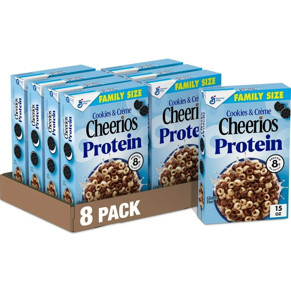(8 pack) Cheerios Protein Cereal, Cookies and Crme, 8g Protein, Family Size, 15 oz