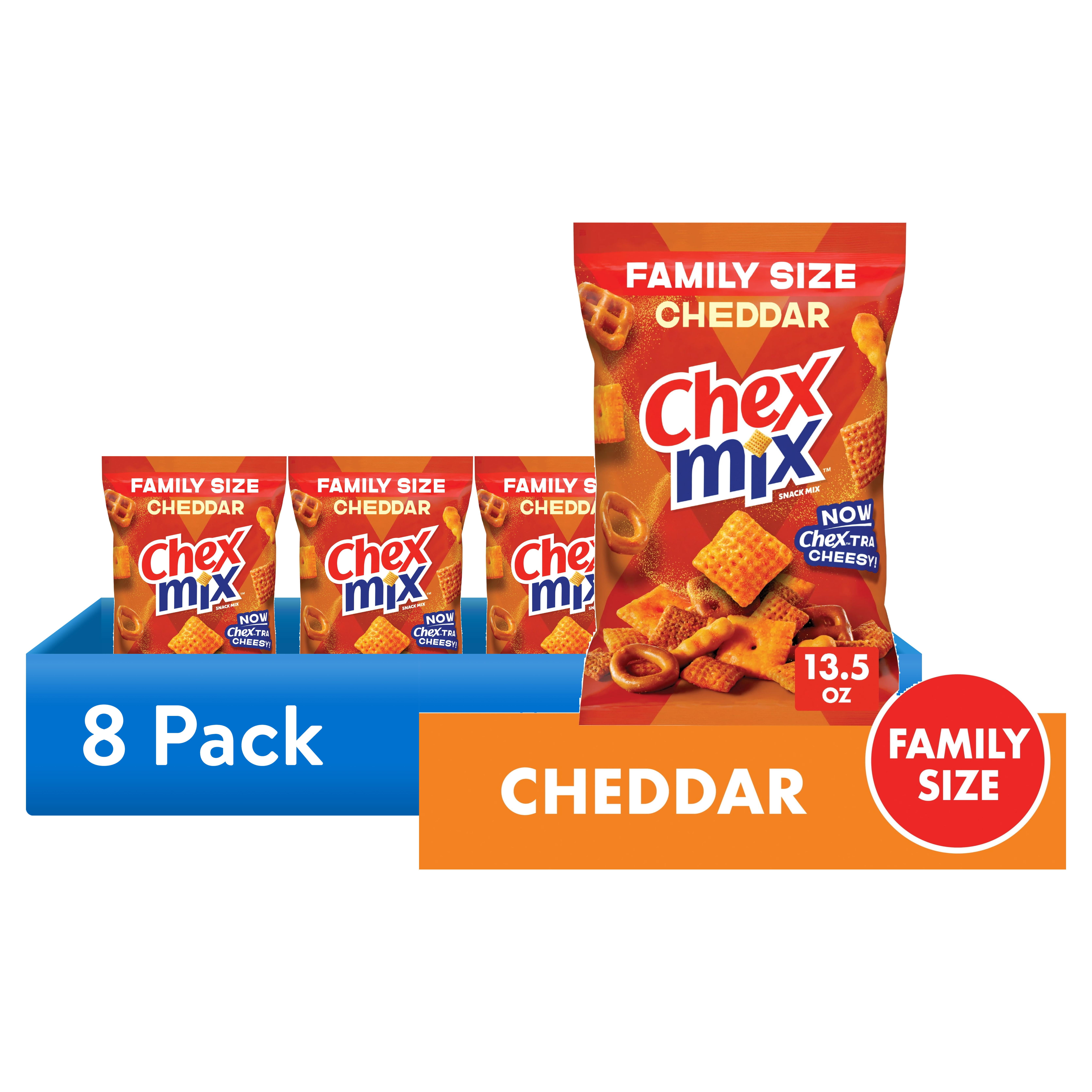 (8 pack) Chex Mix Cheddar Snack Mix, Savory Snack Bag, Family Size, 13.5 oz