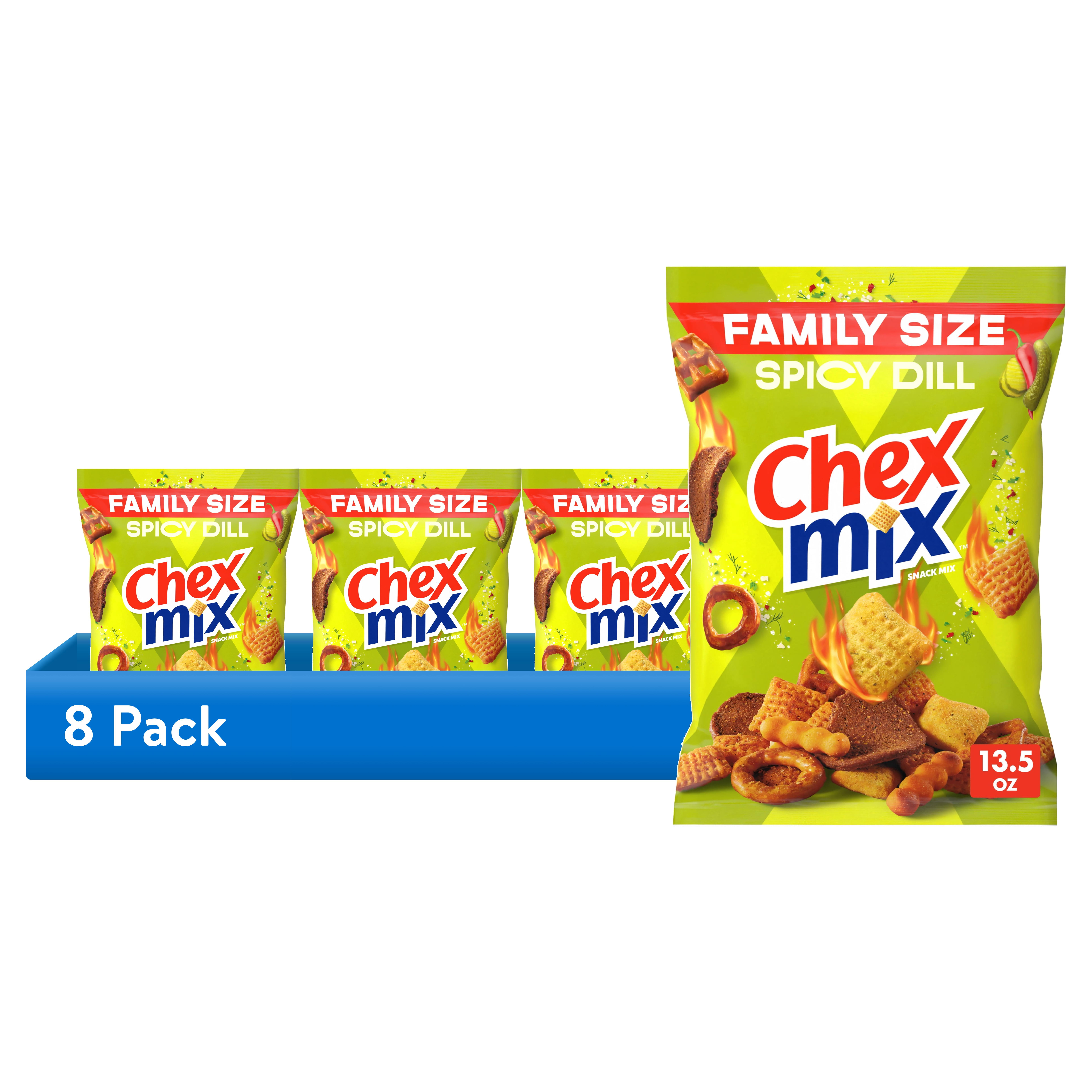(8 pack) Chex Mix Spicy Dill Snack Mix, Savory Snack Bag, Family Size, 13.5 oz