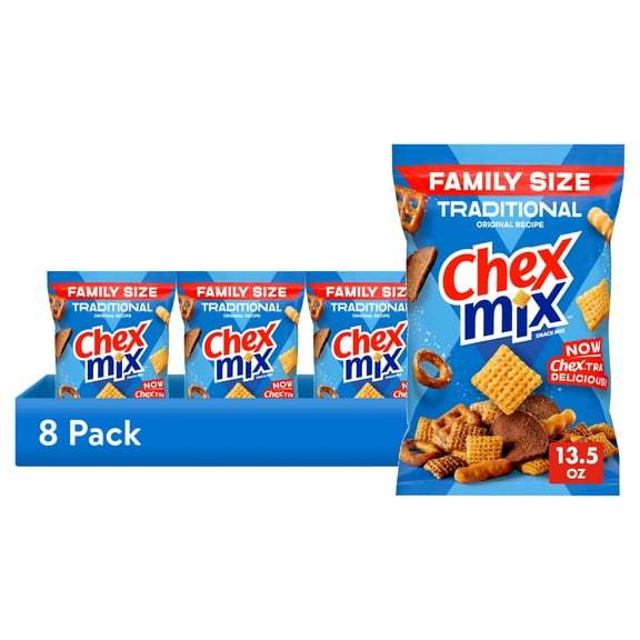(8 pack) Chex Mix Traditional Original Recipe Snack Mix, Snacks, Family Size, 13.5 oz
