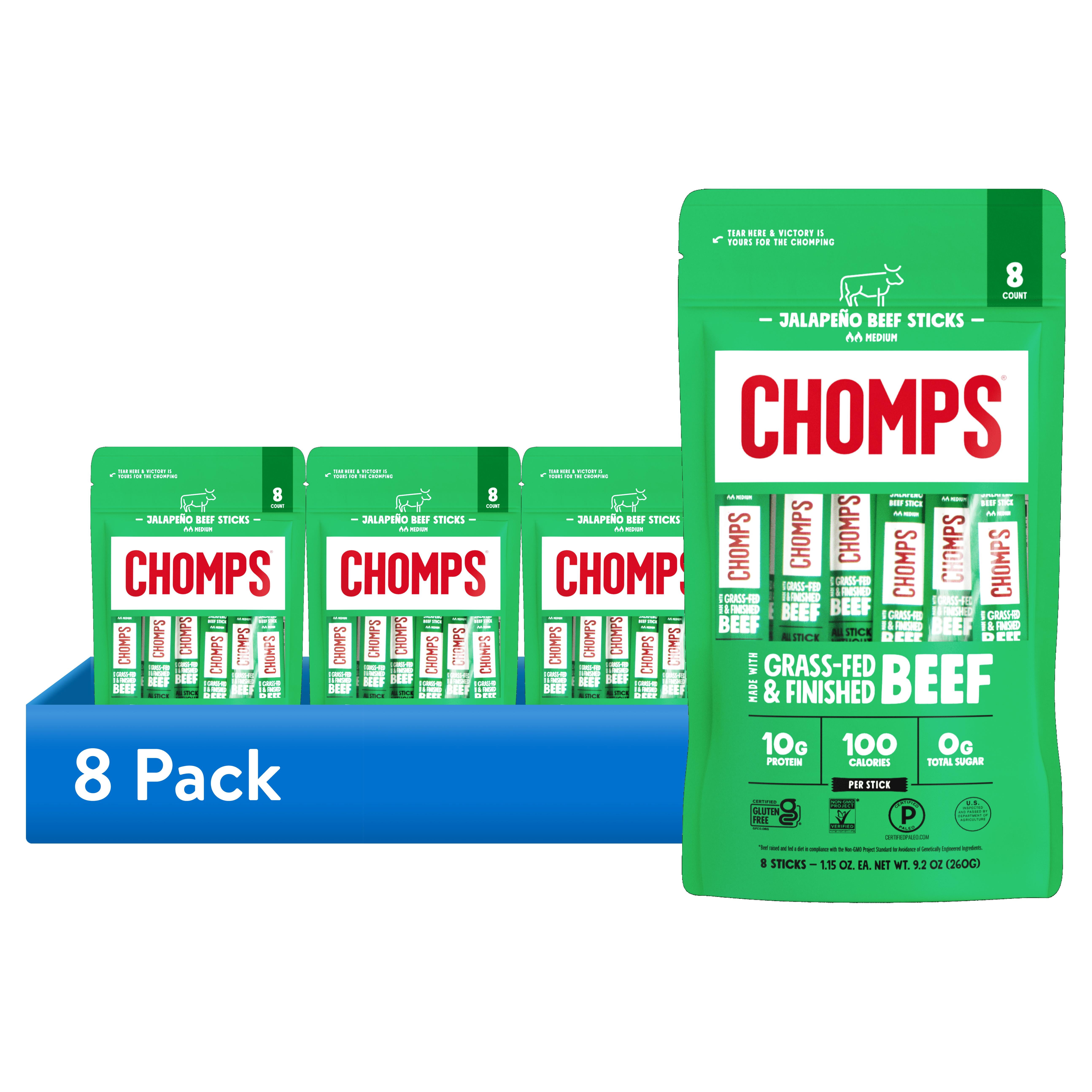 (8 pack) Chomps Grass-Fed And Finished Jalapeño Beef Jerky Snack Sticks (8 Count)