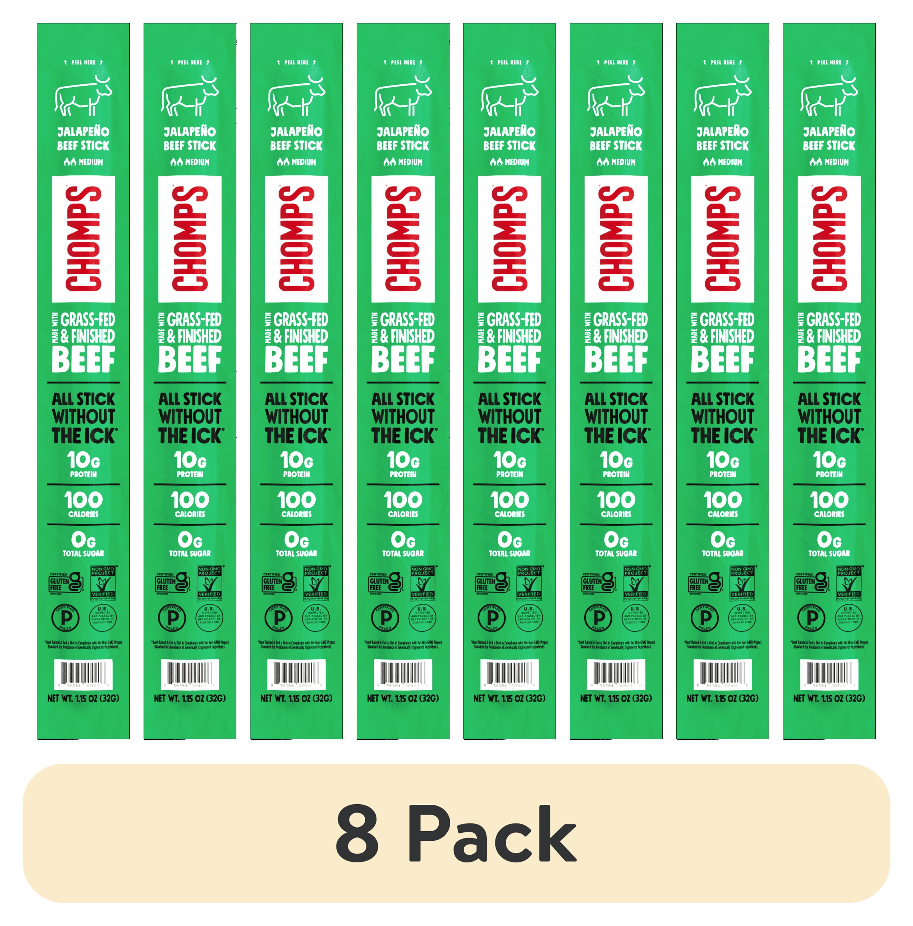 8 pack) Chomps Grass-Fed and Finished Jalapeño Beef Snack Stick