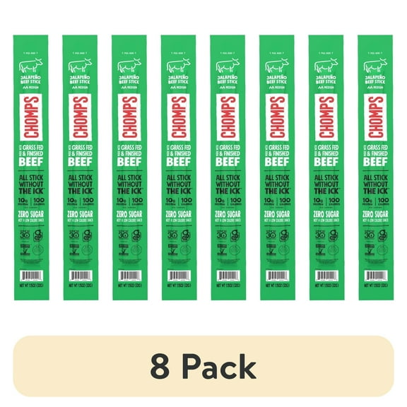(8 pack) Chomps Grass-Fed and Finished Jalapeo Beef Meat Snack Stick, 10g of Protein