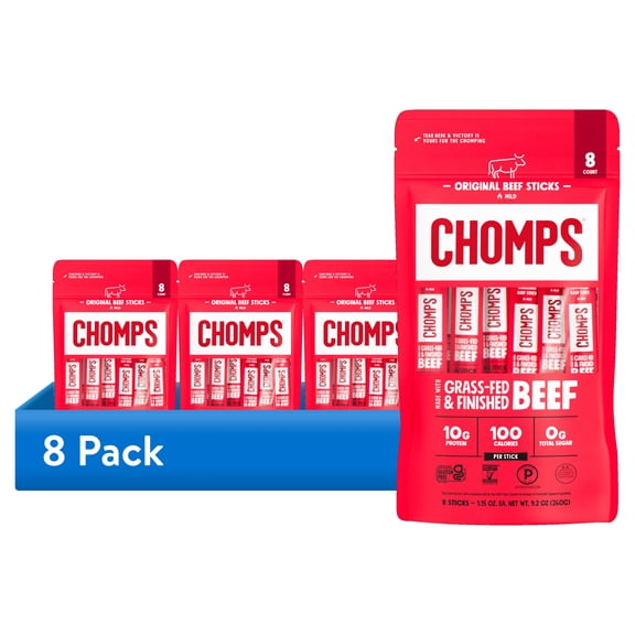 (8 pack) Chomps Grass-Fed And Finished Original Beef Jerky Meat Snack (8 Count)
