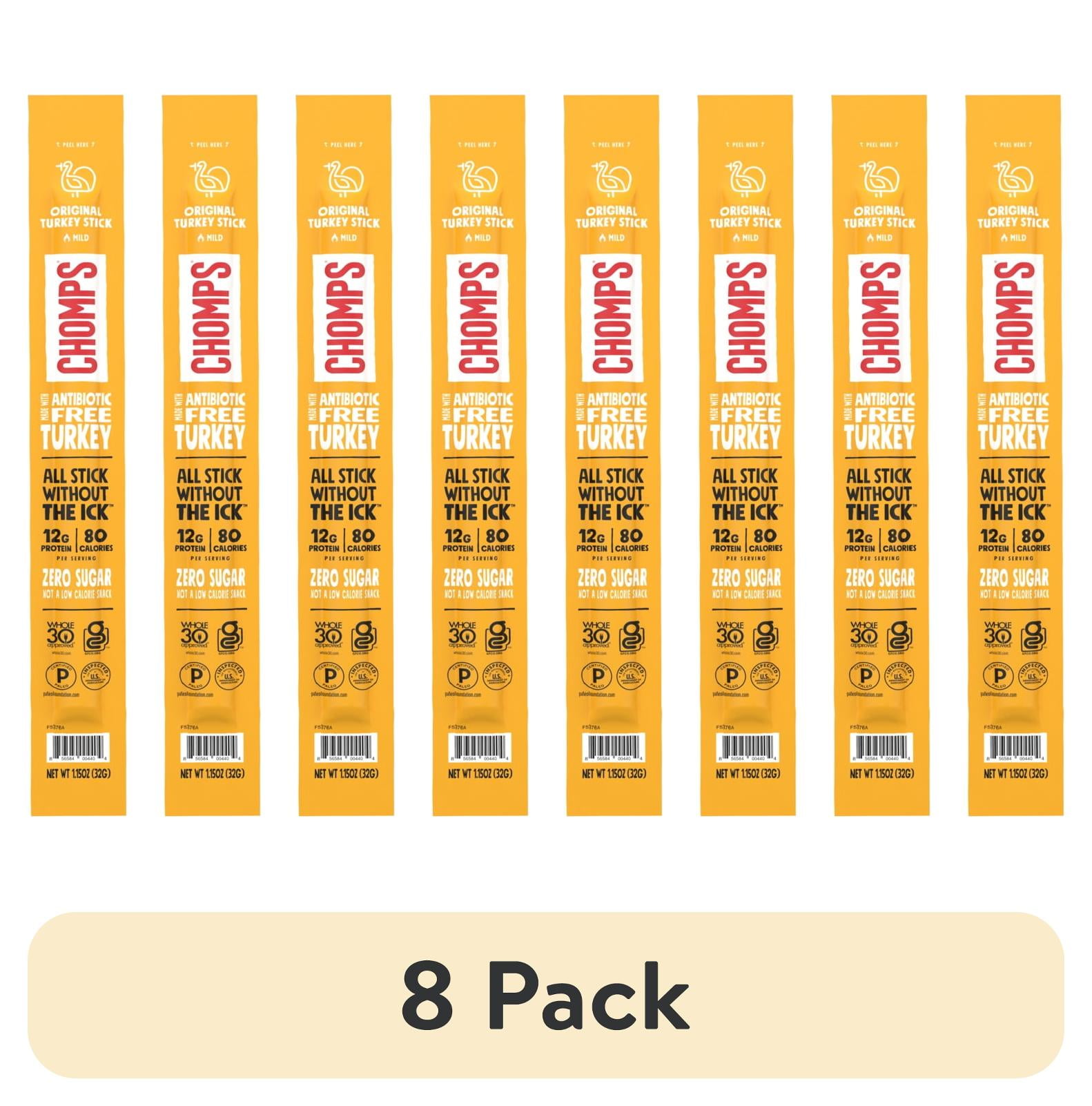 (8 pack) Chomps Antibiotic Free Original Turkey Jerky Snack Stick, 12g of Protein