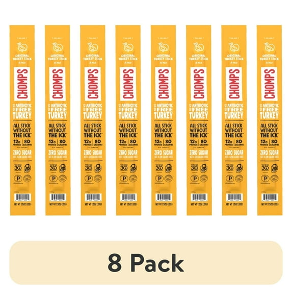 (8 pack) Chomps Original Turkey Jerky Meat Snack Stick, 1.15oz Stick