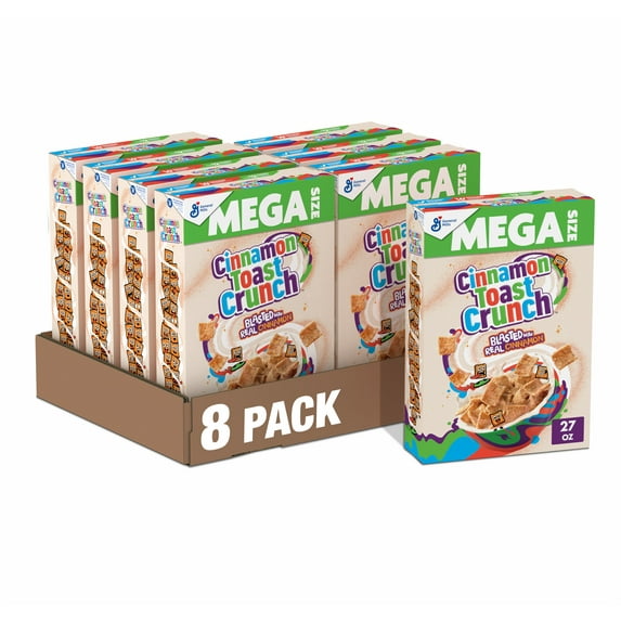 (8 pack) (8 pack) Cinnamon Toast Crunch Breakfast Cereal, Crispy Cinnamon Cereal, Mega Size, 27 oz