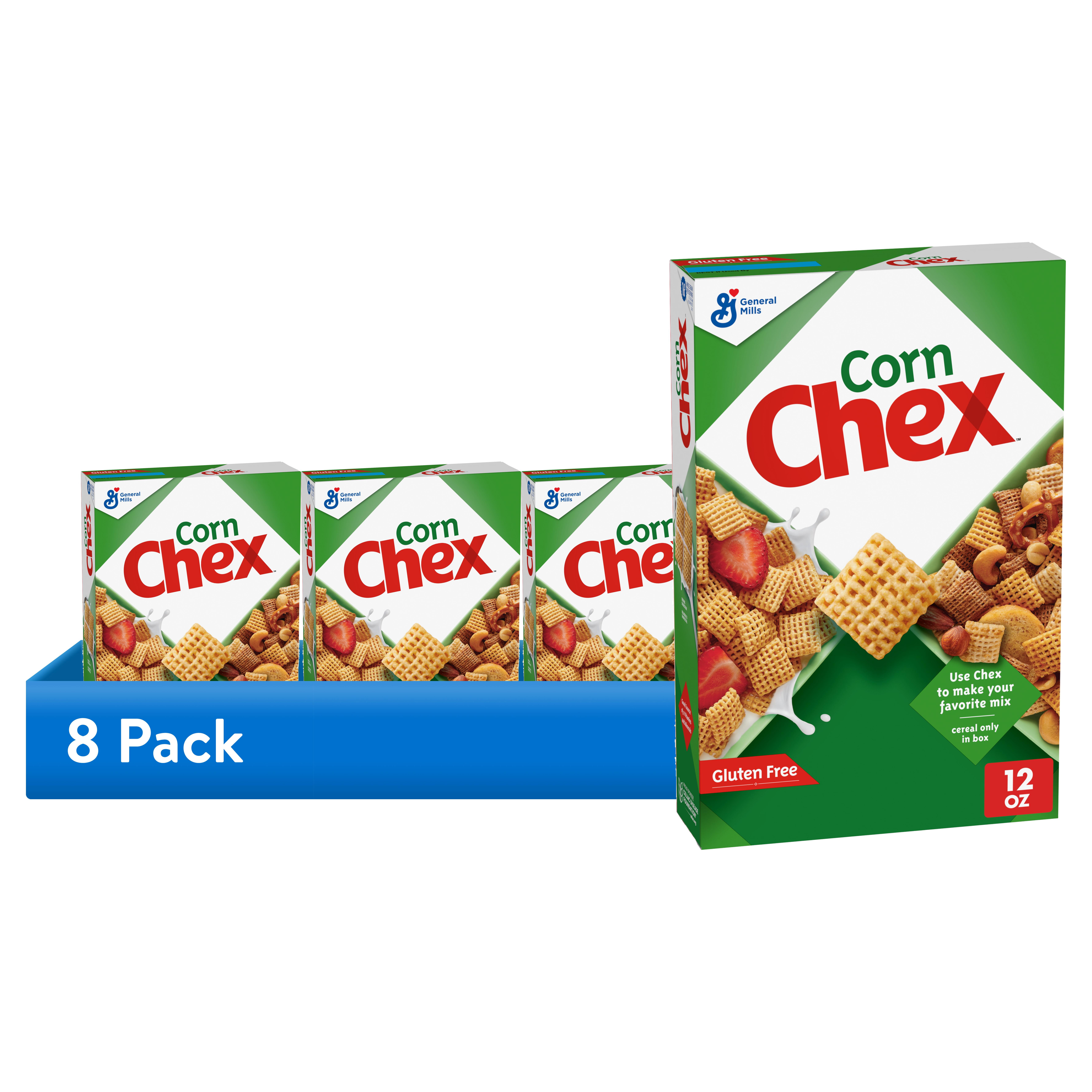 (8 pack) Corn Chex Gluten Free Breakfast Cereal, Homemade Chex Mix Ingredient, 12 oz
